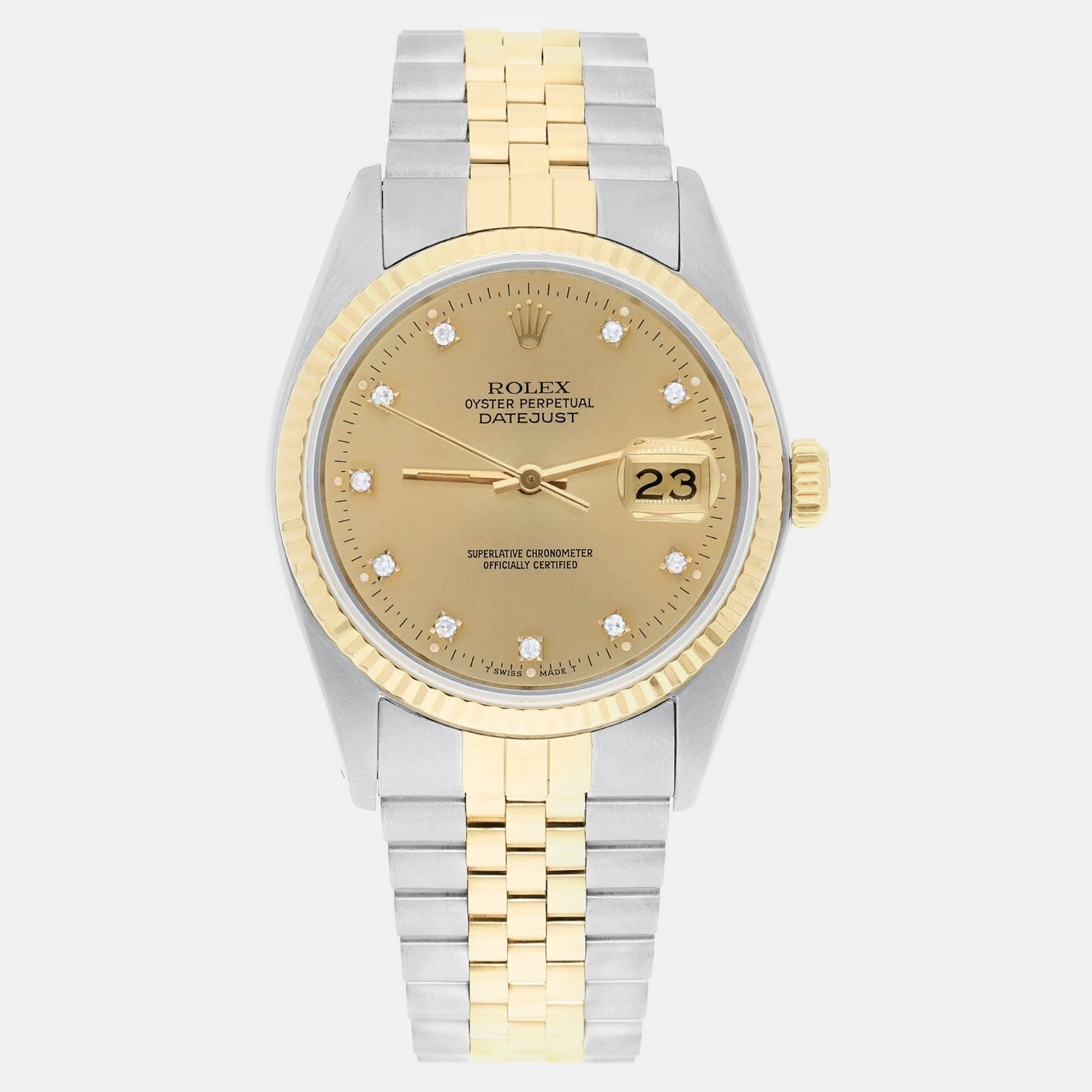 

Rolex Datejust 16013 Automatic Champagne 18k Yellow Gold Stainless Steel Diamond Men's Wristwatch 36 mm
