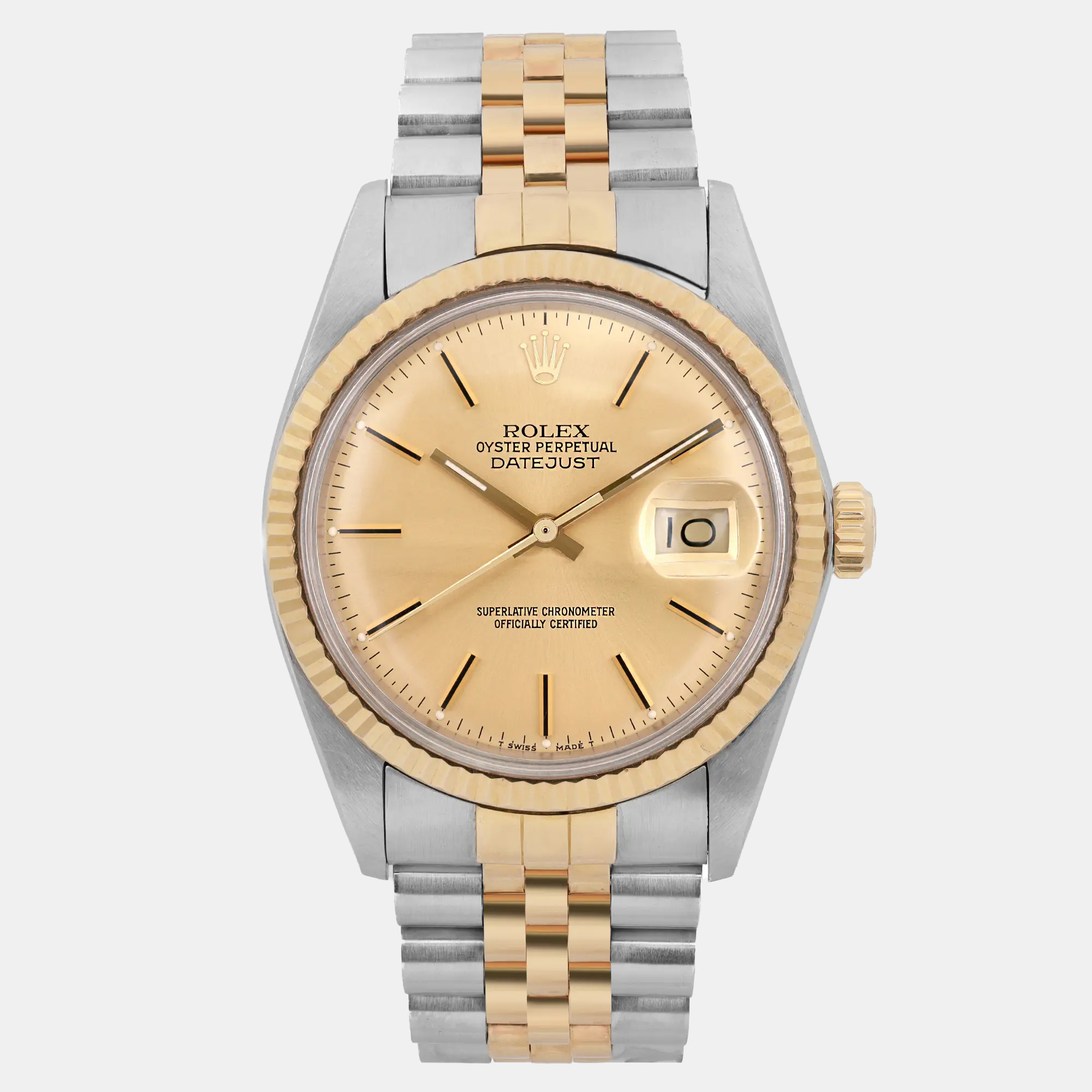 Rolex Datejust 16013 Automatic Champagne Dial 18K Yellow Gold Stainless Steel Men’s Wristwatch 36 mm