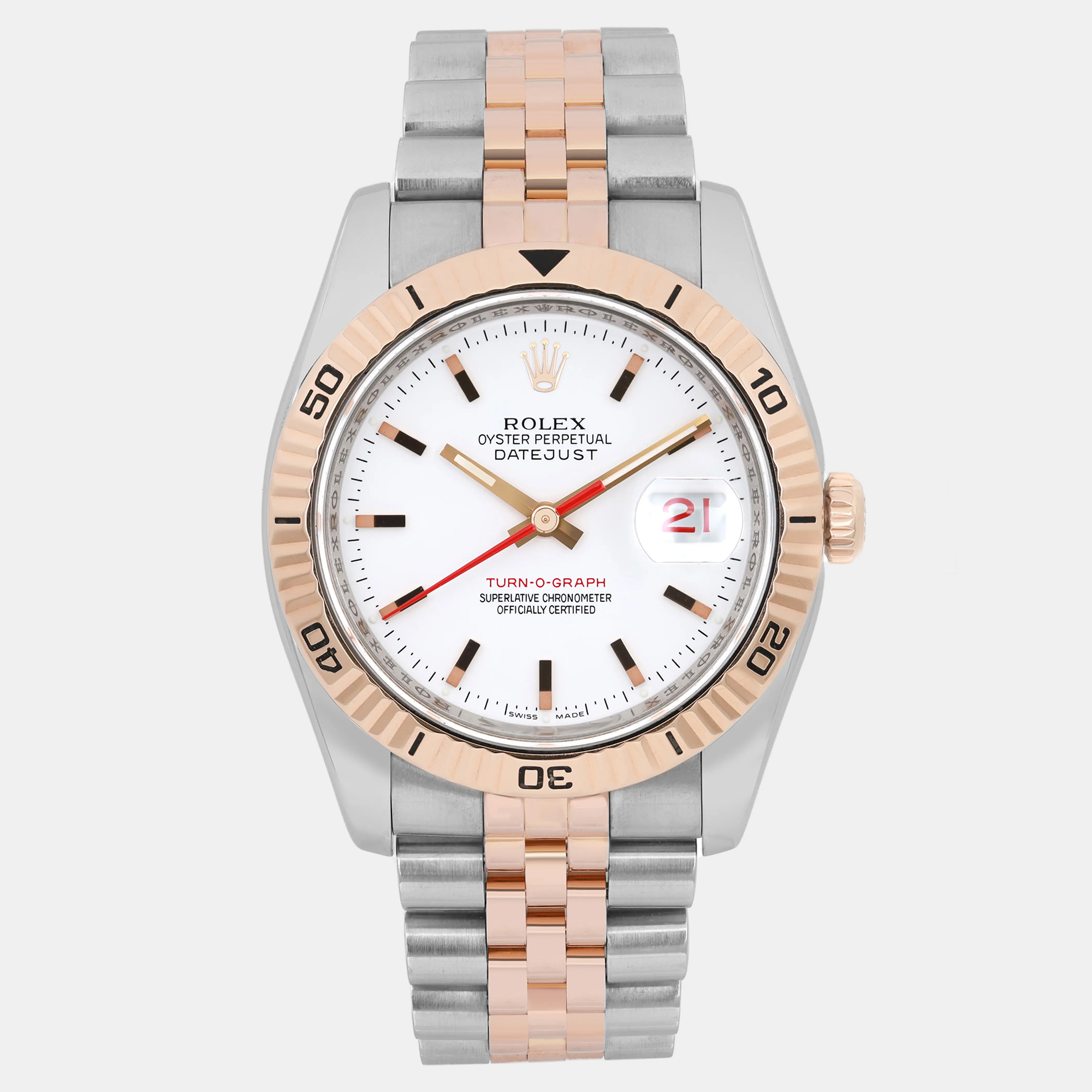 

Rolex Datejust Turn-O-Graph 116261 Automatic White Dial 18K Rose Gold Stainless Steel Men's Wristwatch 36 mm