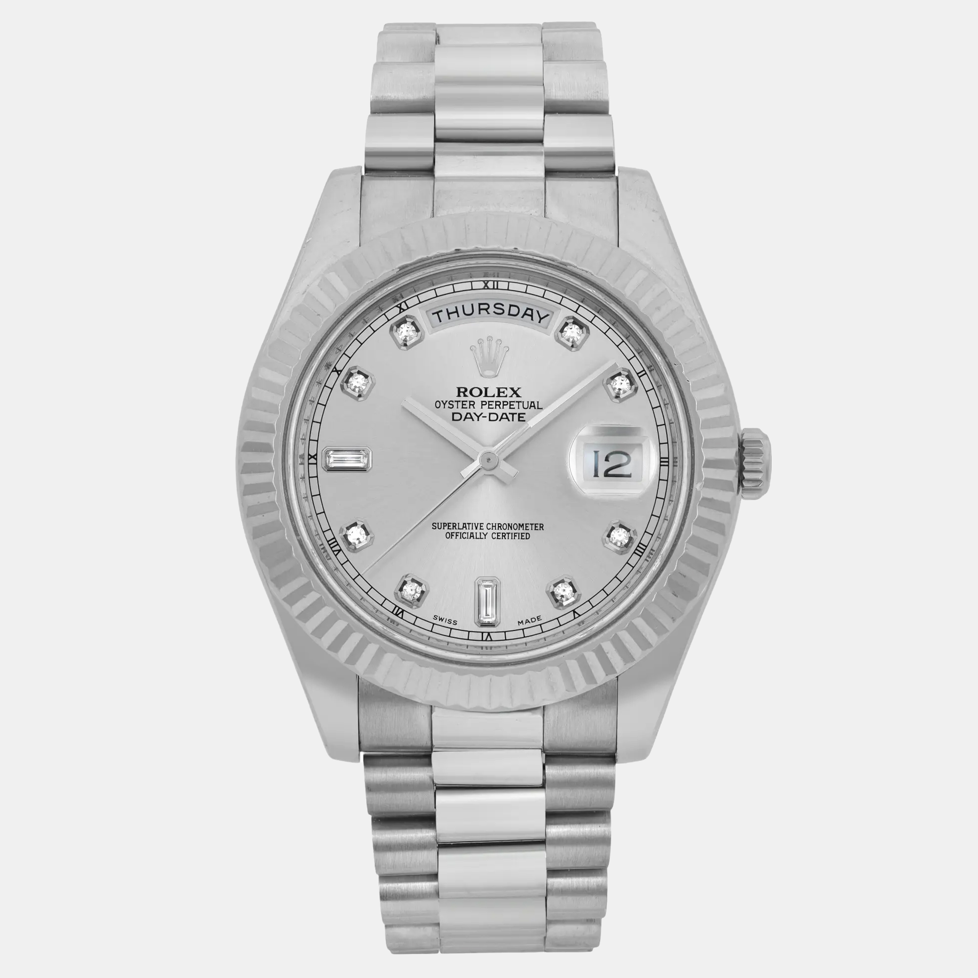 

Rolex Day-Date President 218239 Automatic Silver Diamond Dial 18K White Gold Men's Wristwatch 41 mm