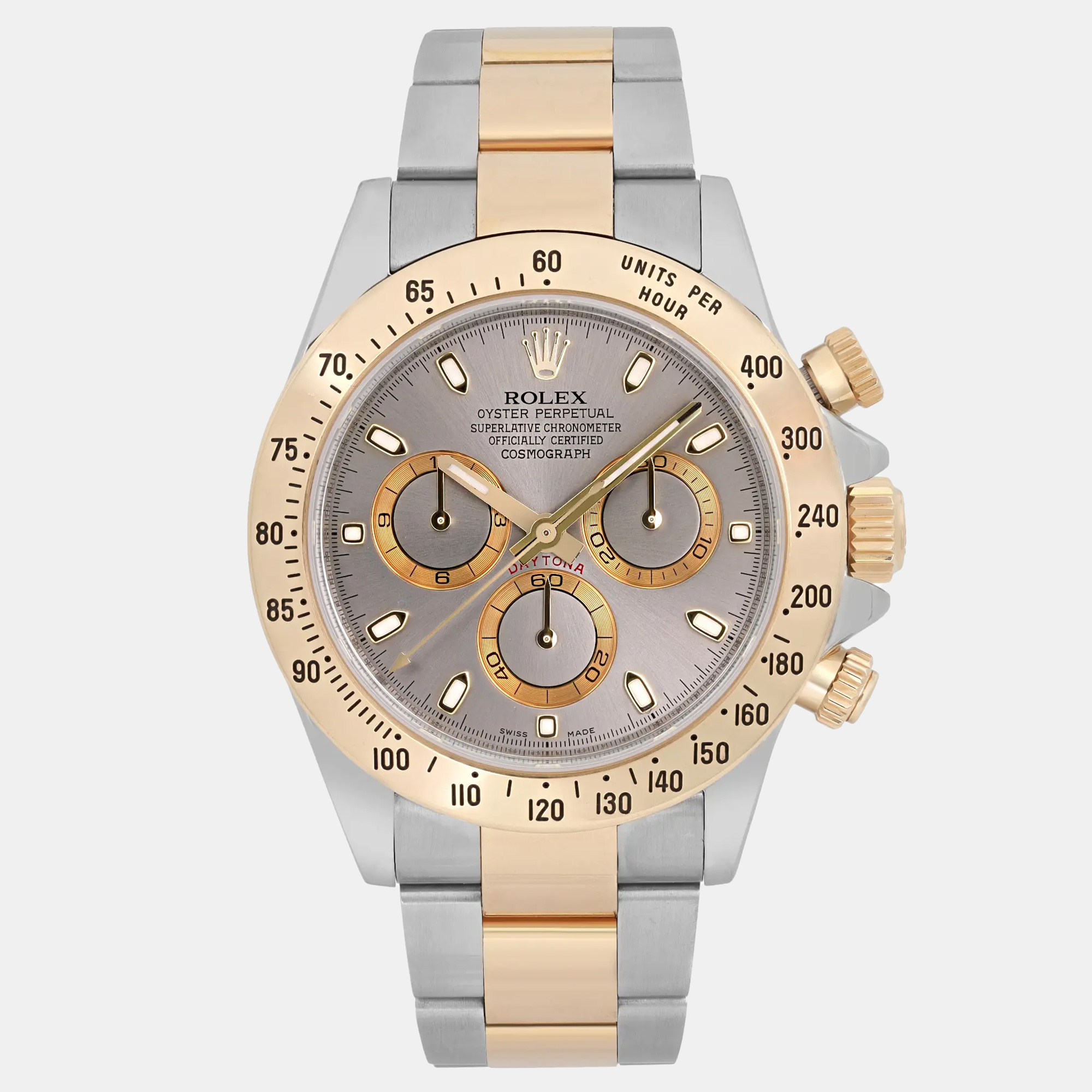

Rolex Cosmograph Daytona 116523 Automatic Grey Dial 18K Yellow Gold Stainless Steel Men's Wristwatch 40 mm
