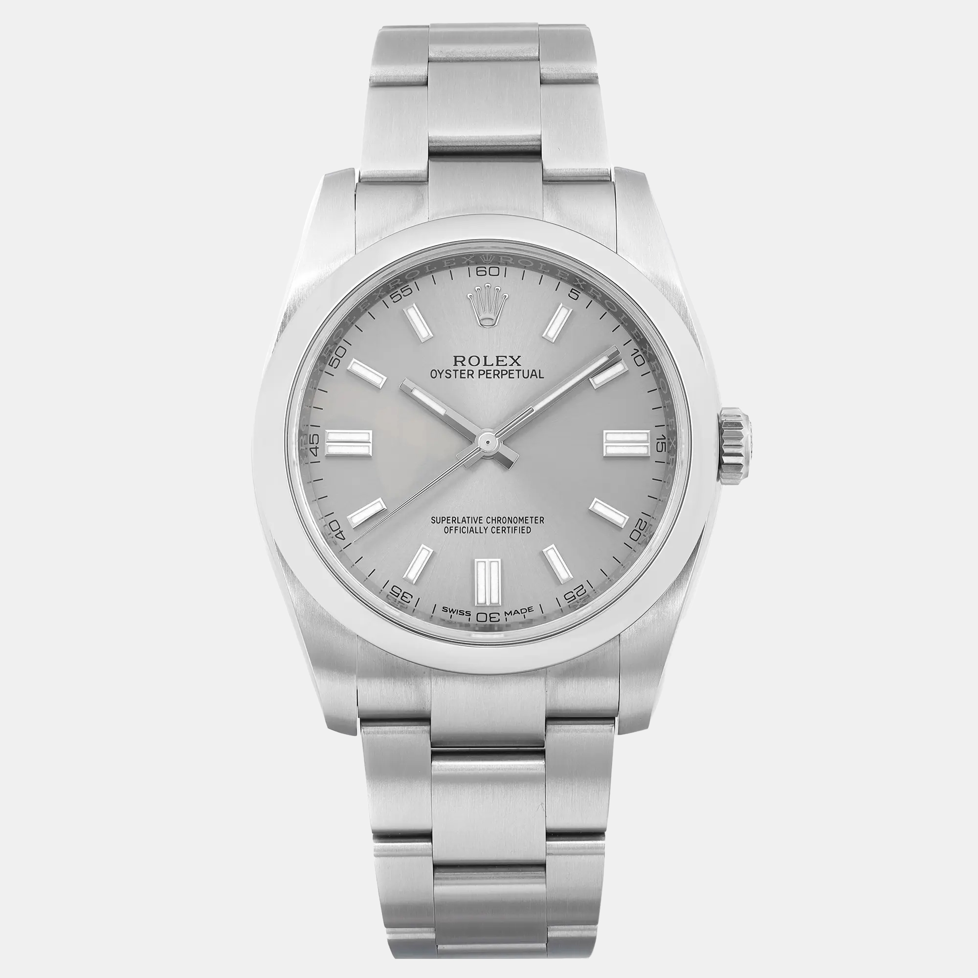 

Rolex Oyster Perpetual 116000 Automatic Rhodium Dial Stainless Steel Men's Wristwatch 36 mm, Grey