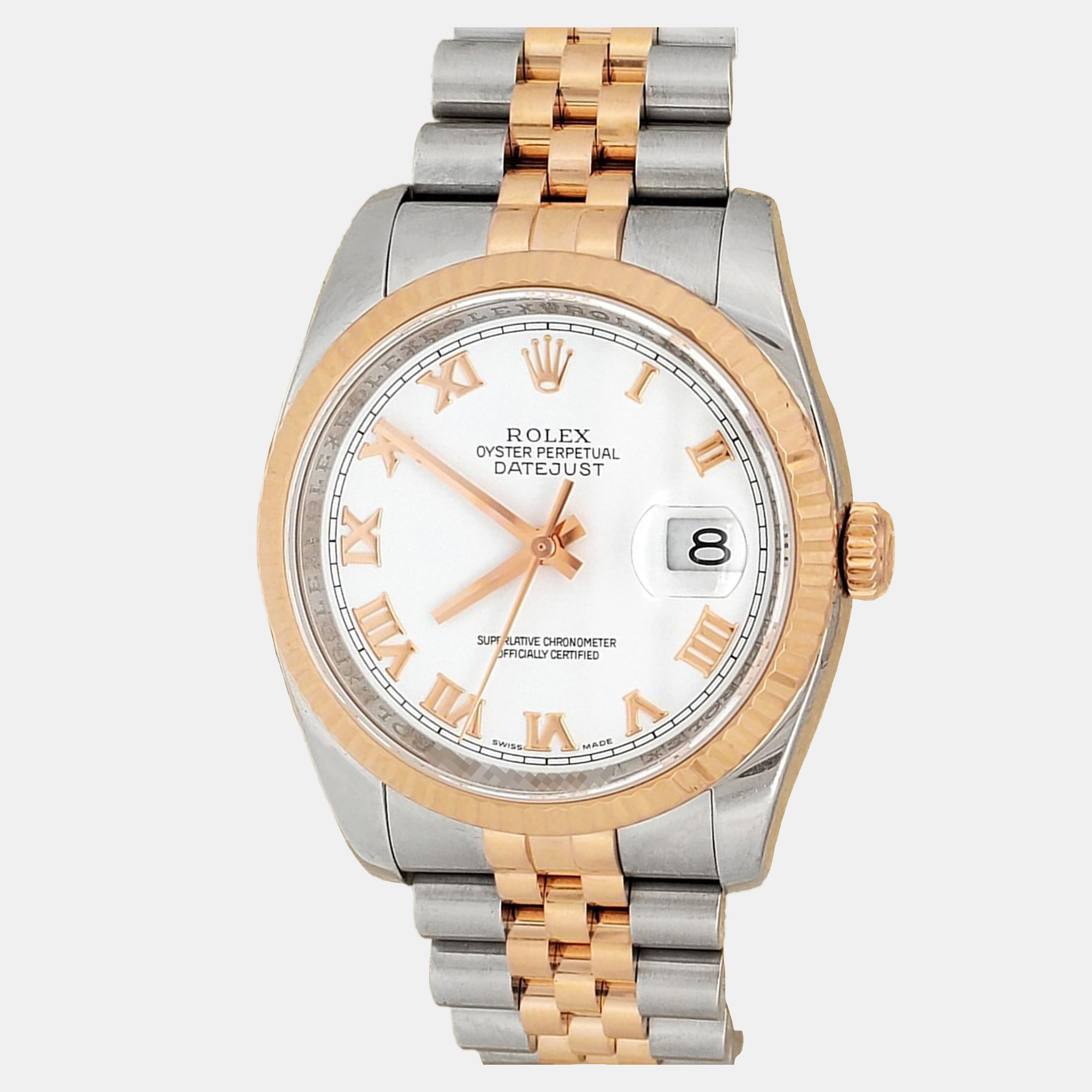 

Rolex Datejust 116231 Automatic White 18k Rose Gold Stainless Steel Men's Wristwatch 36 mm