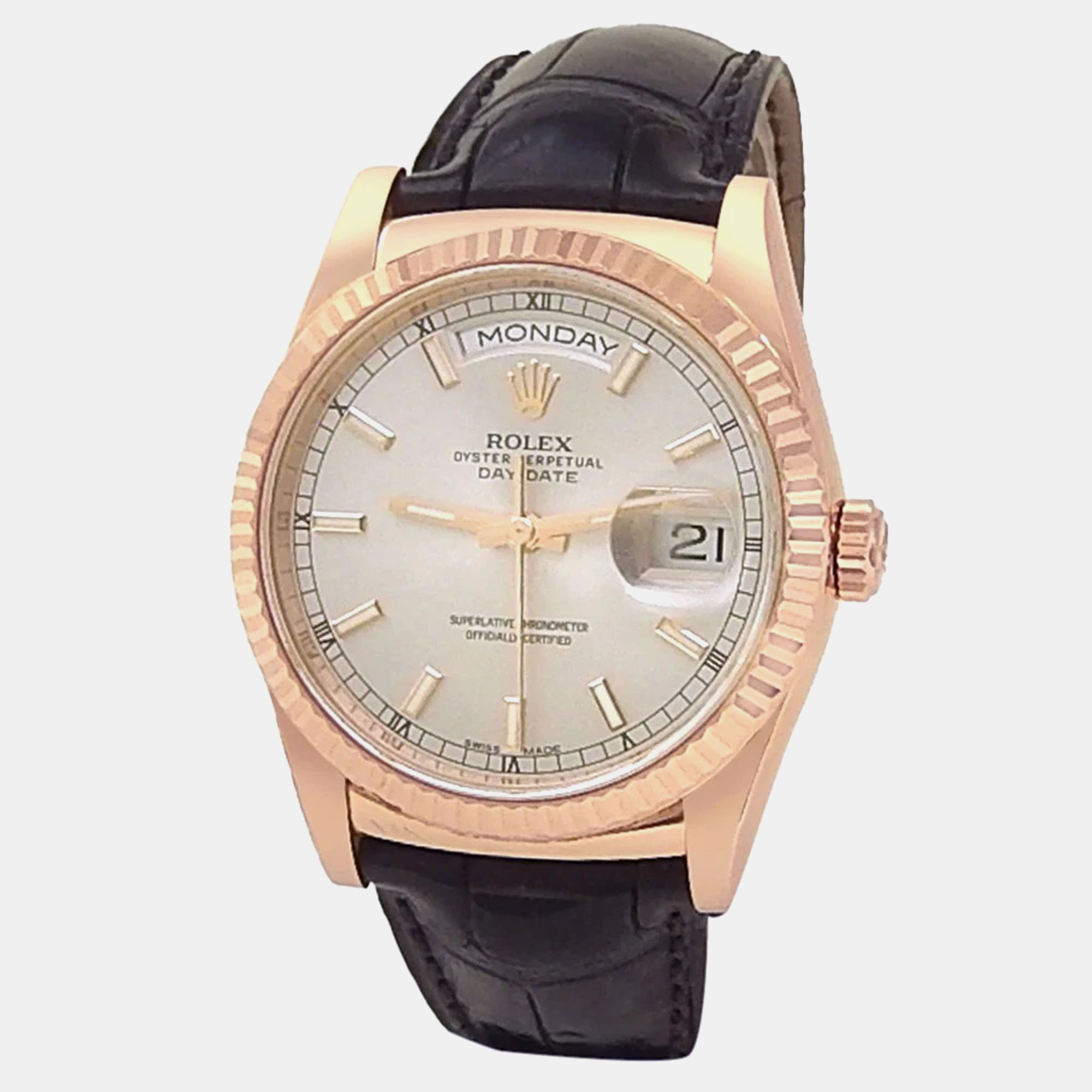 

Rolex Day-Date 118135 Automatic Silver 18K Rose Gold Men’s Wristwatch 36 mm