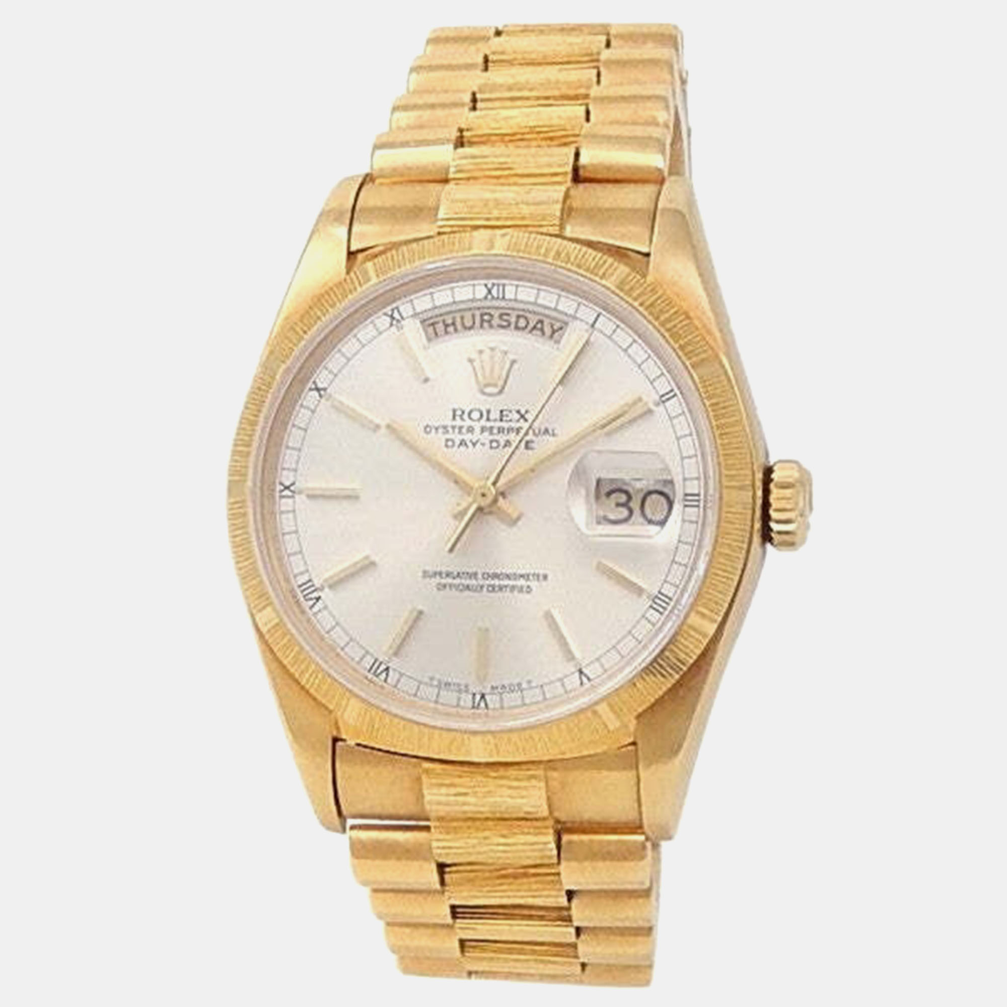 

Rolex Day-Date 18078 Automatic Silver 18K Yellow Gold Men’s Wristwatch 36 mm