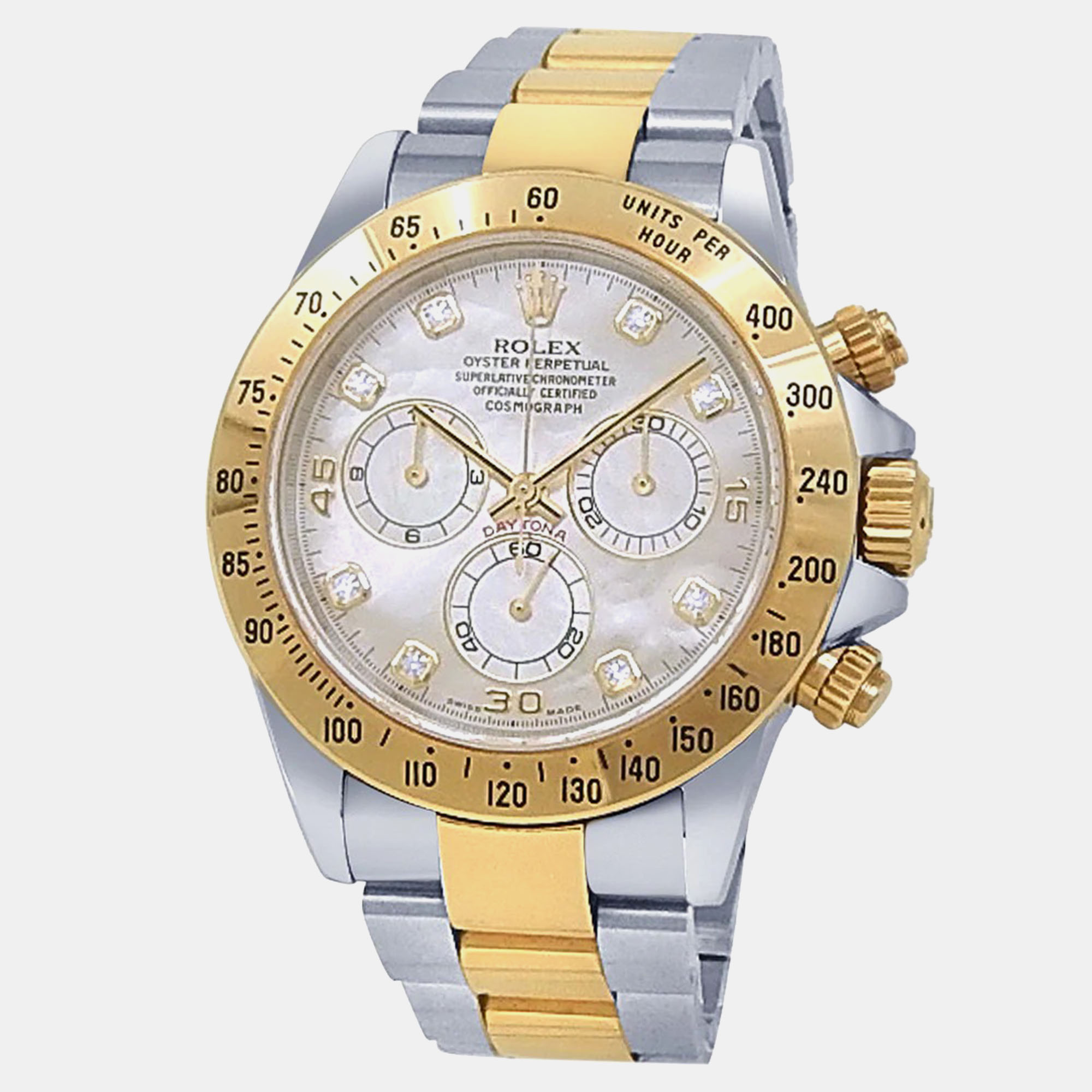 

Rolex Cosmograph Daytona 116523 Automatic Mother of Pearl 18K Yellow Gold Stainless Steel Men’s Wristwatch 40 mm