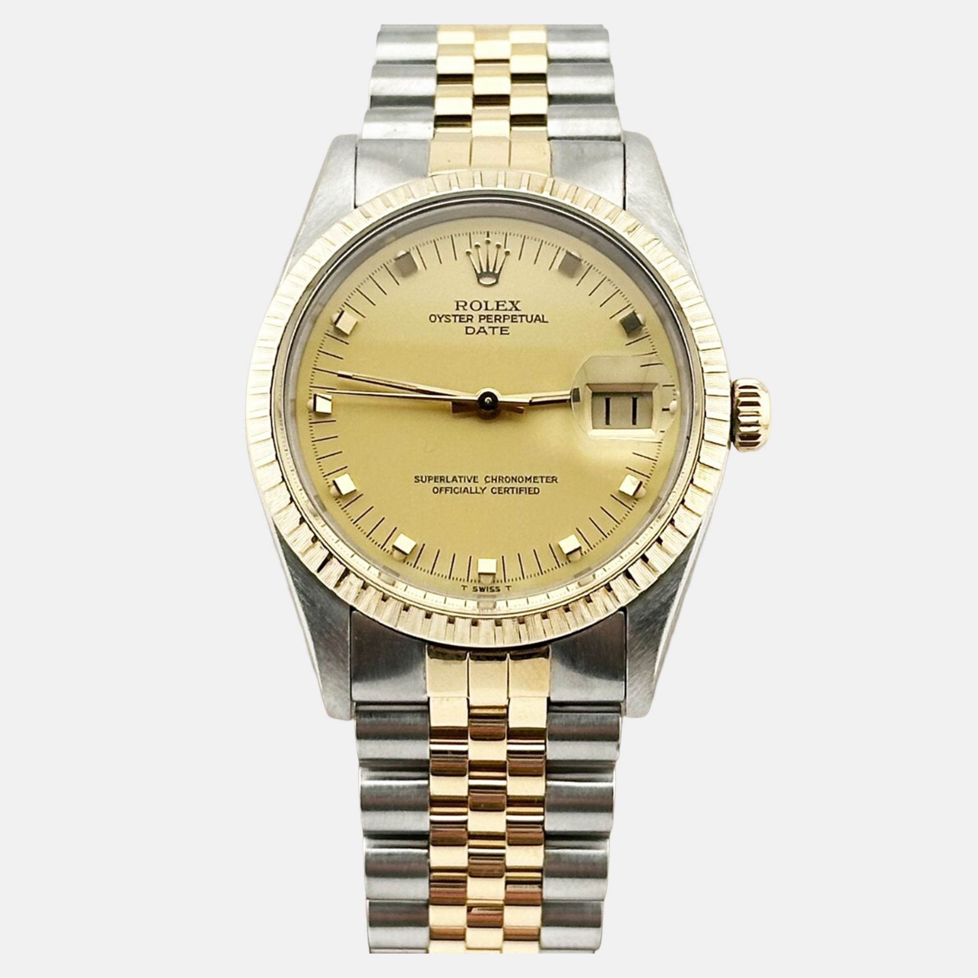 

Rolex Date 15053 Automatic Champagne 18k Yellow Gold Stainless Steel Men's Wristwatch 34 mm