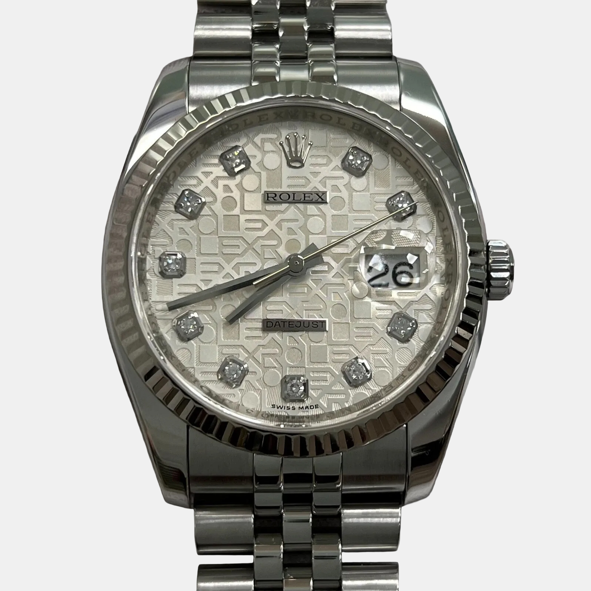 

Rolex Datejust 116234 Automatic Diamond Stainless Steel 18k White Gold Men's Wristwatch 36 mm, Silver