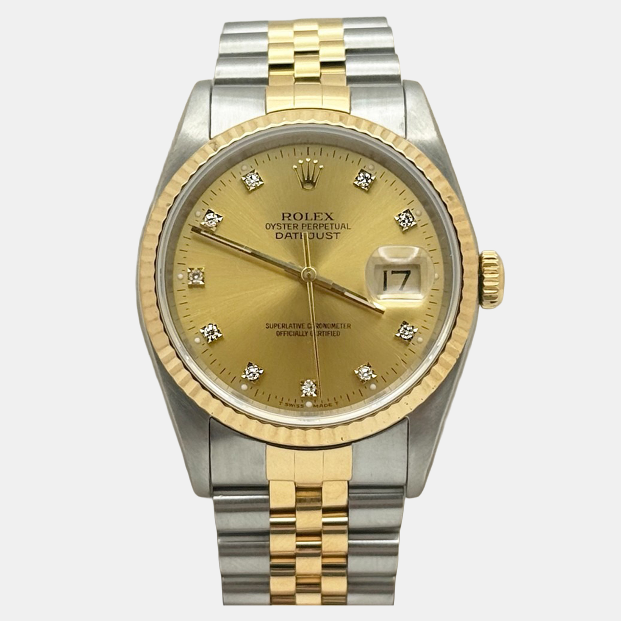 

Rolex Datejust 16233 Automatic Champagne Diamond 18k Yellow Gold Stainless Steel Men's Wristwatch 36 mm