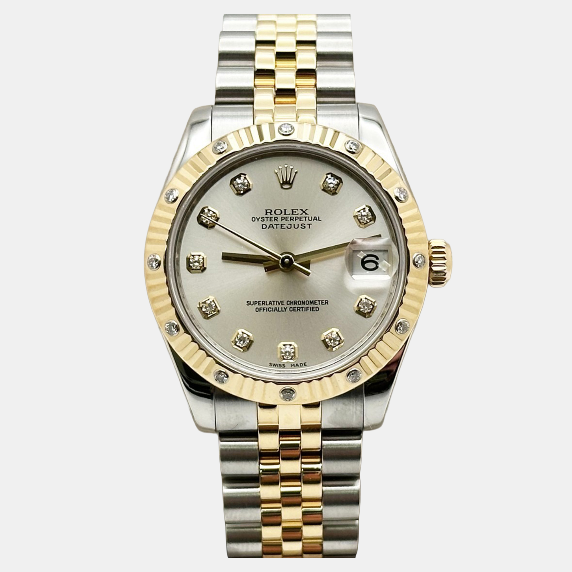 

Rolex Datejust 178313 Automatic Diamond 18k Yellow Gold Stainless Steel Men's Wristwatch 31 mm, Silver