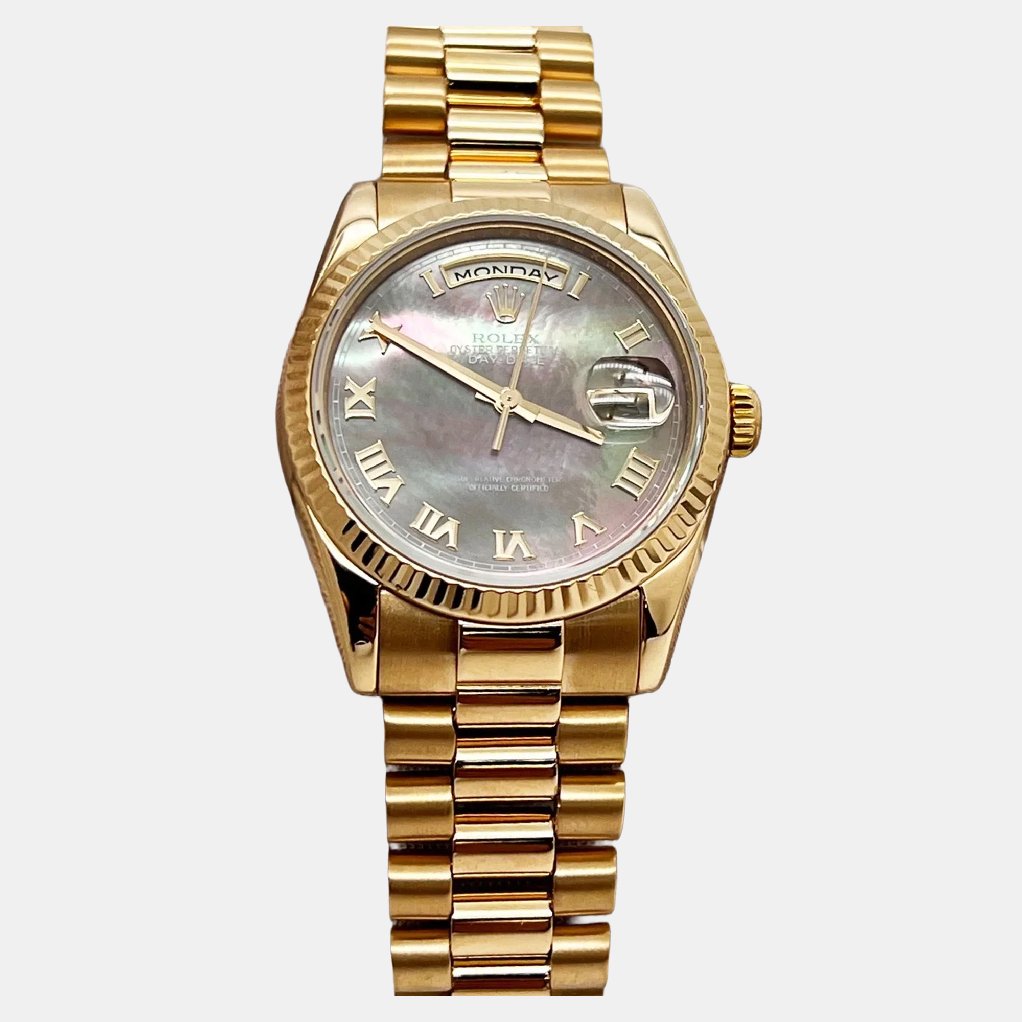 

Rolex President Day-Date 118235 Automatic Tahitian Mother of Pearl 18k Rose Gold Men's Wristwatch 36 mm