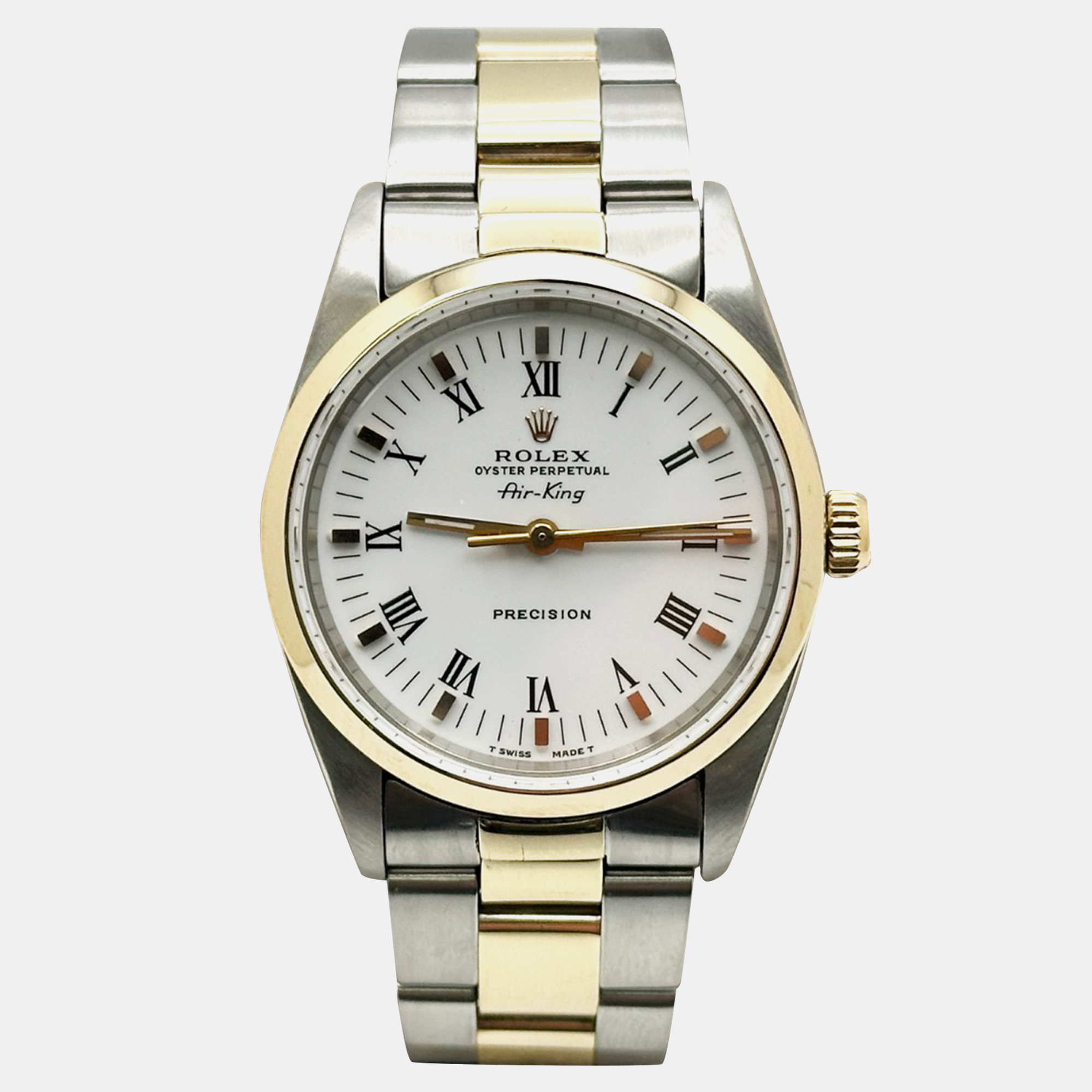 

Rolex Air-King 14000 Automatic White 14k Yellow Gold Stainless Steel Men's Wristwatch 34 mm
