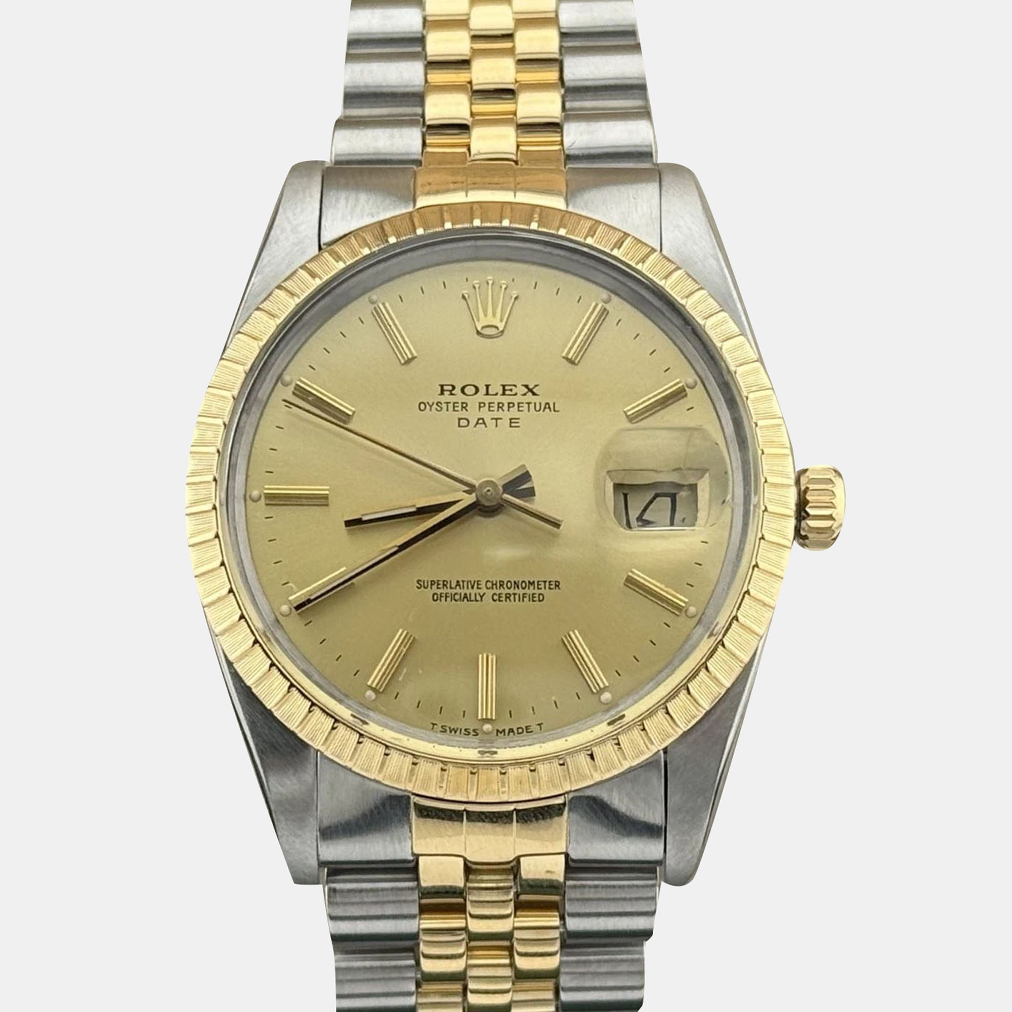 

Rolex Date 15053 Automatic Champagne 18K Yellow Gold Stainless Steel Men's Wristwatch 34 mm