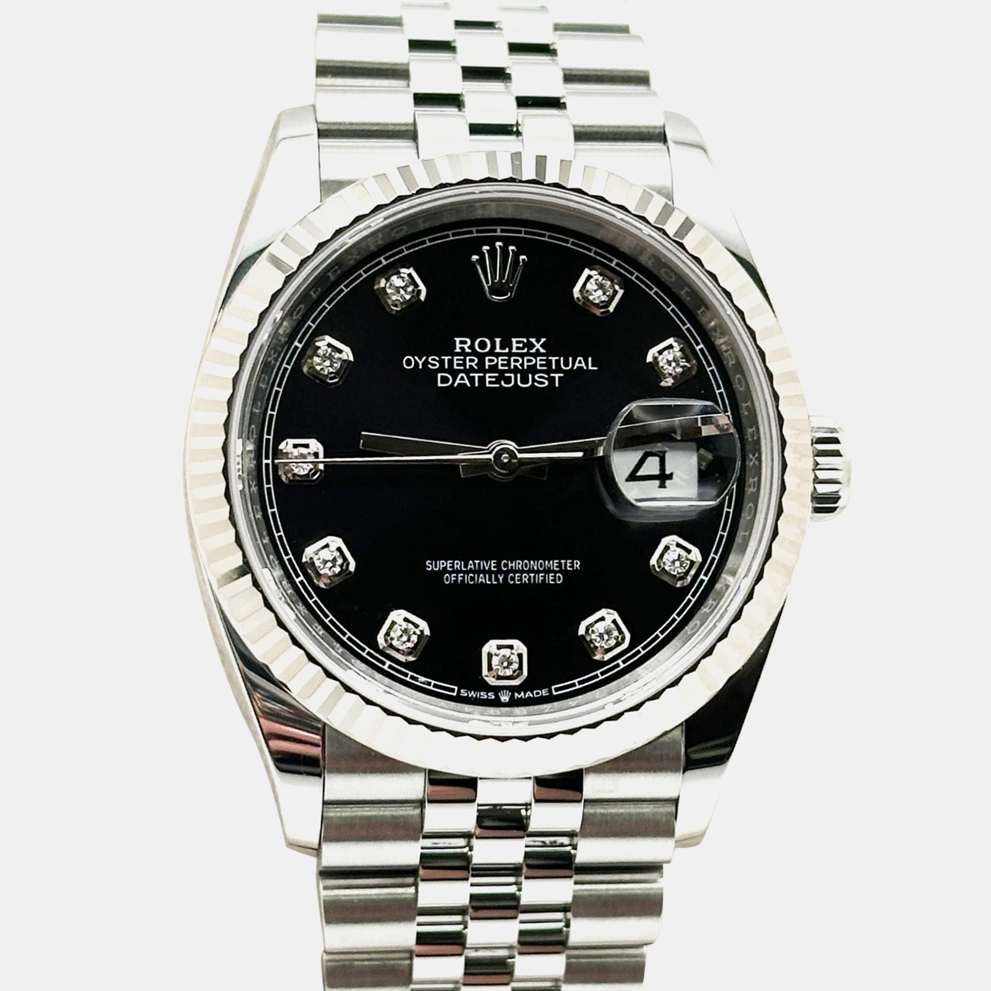 

Rolex Datejust 126234 Automatic Black Diamond Stainless Steel Jubilee Men's Wristwatch 36 mm