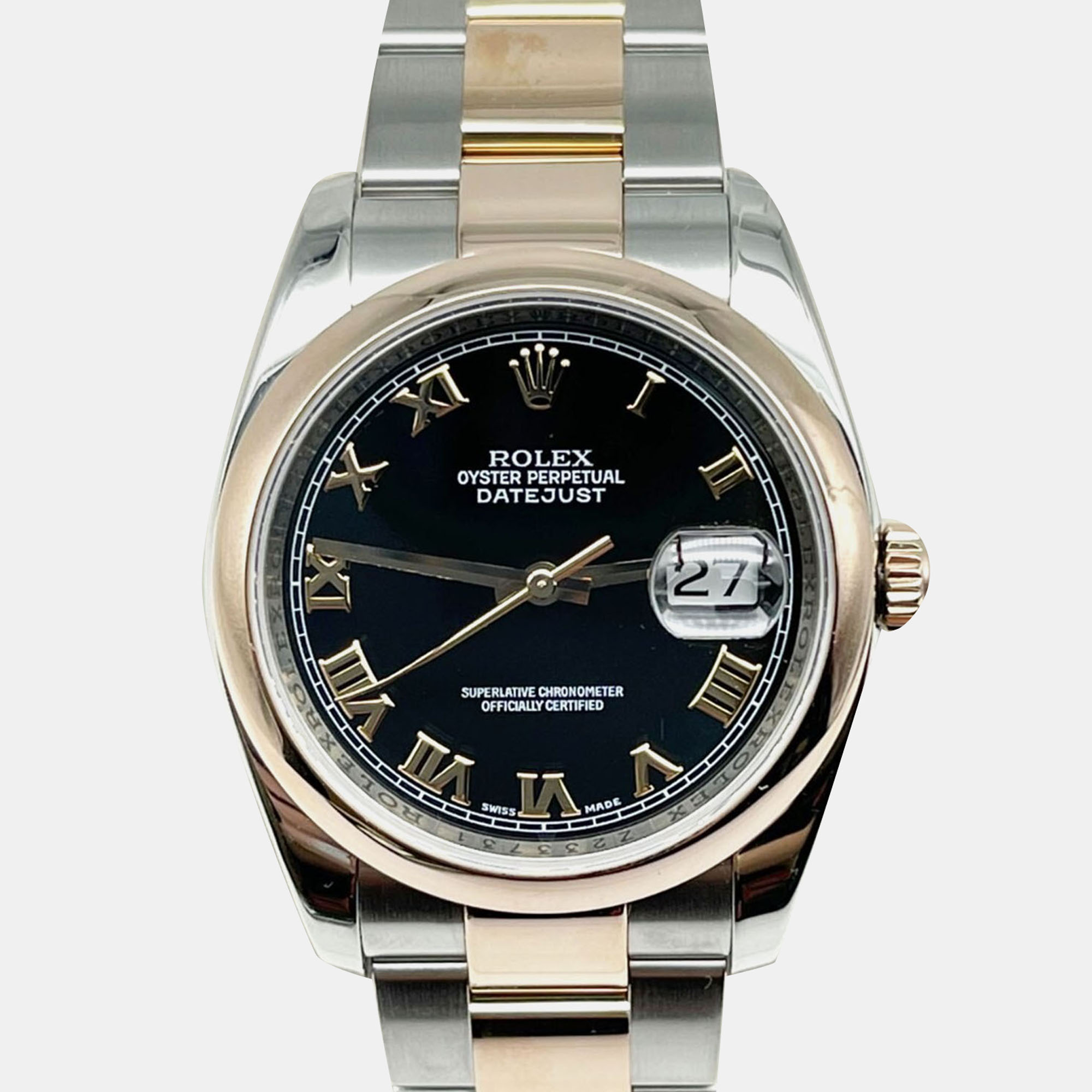 

Rolex Datejust 116201 Automatic Black 18k Rose Gold Stainless Steel Men's Wristwatch 36 mm