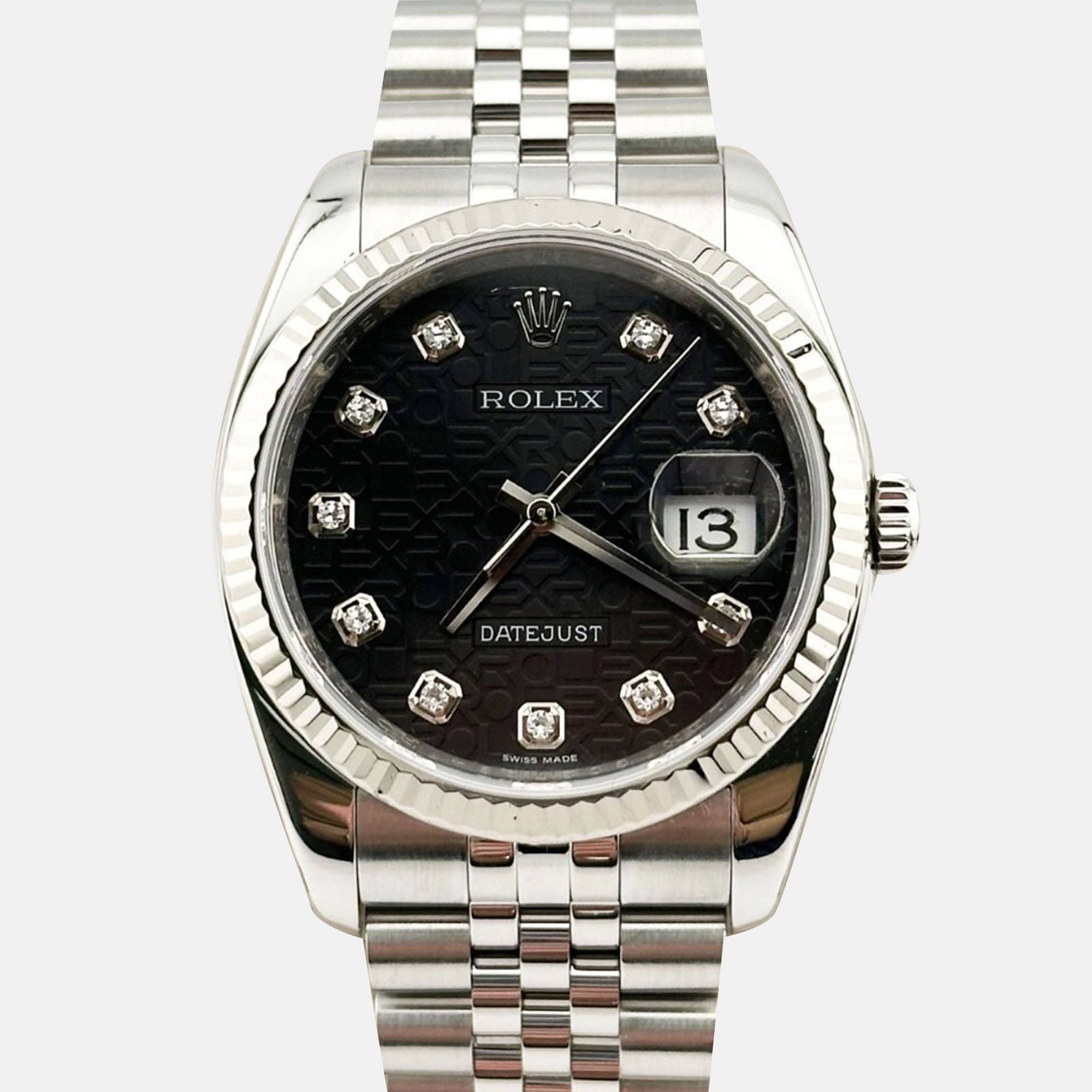 

Rolex Datejust 116234 Automatic Black Diamond Stainless Steel Men's Wristwatch 36 mm