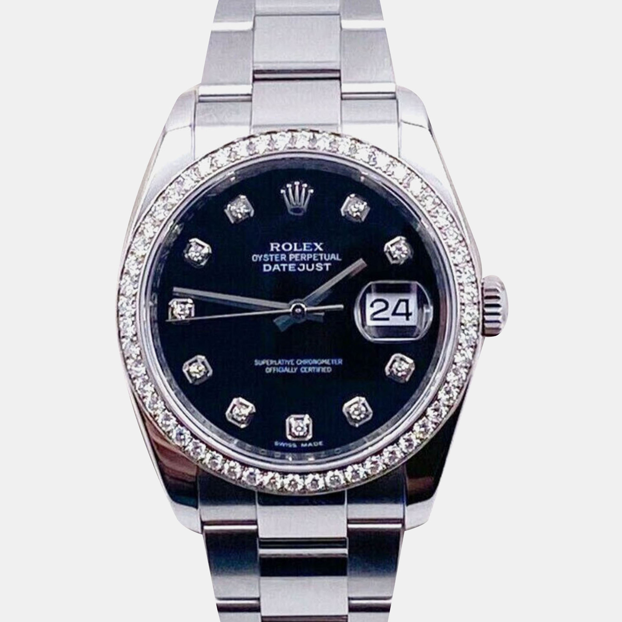 

Rolex Datejust 116244 Automatic Black Diamond Stainless Steel Men's Wristwatch 36 mm