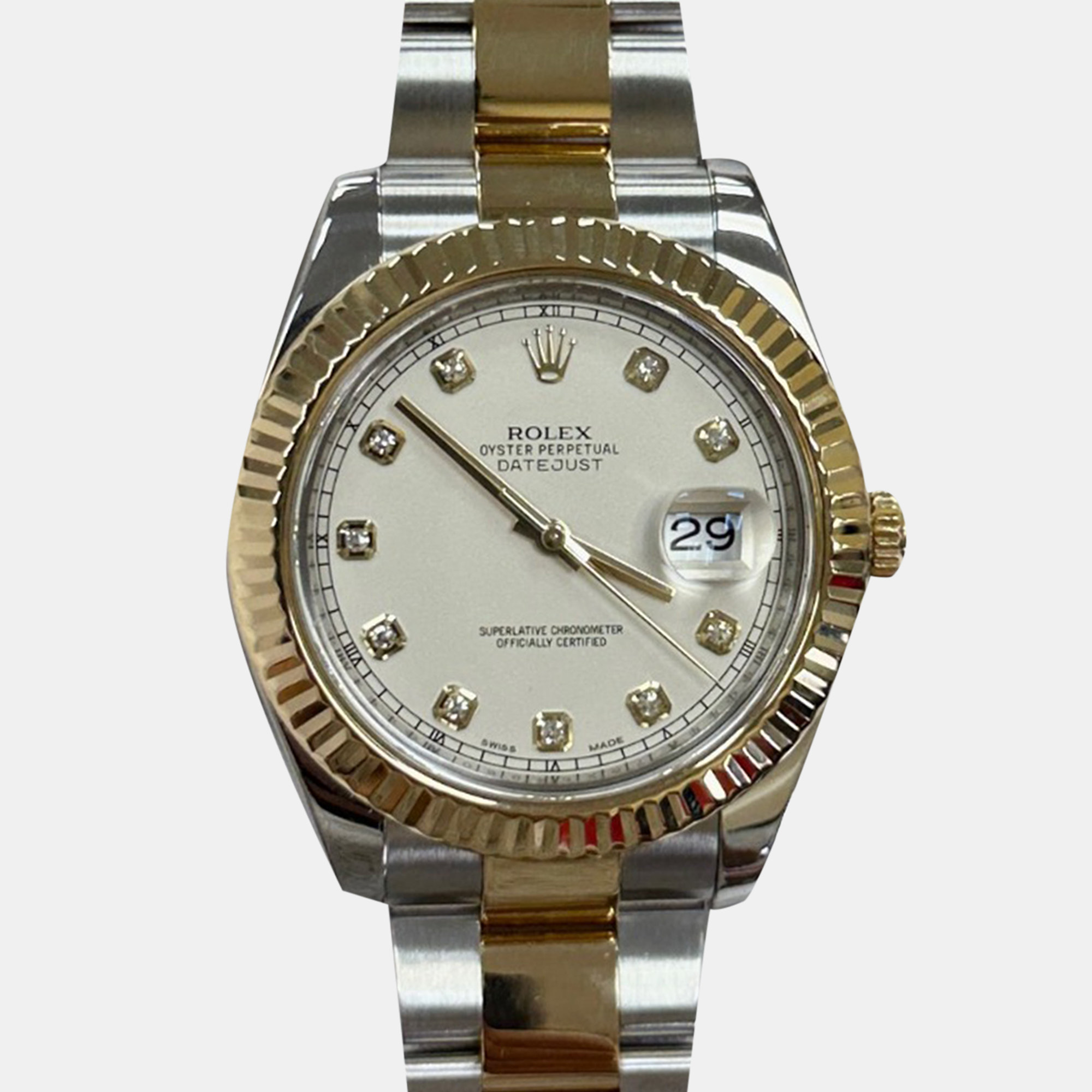 

Rolex Datejust II 116333 Automatic Ivory Diamond 18K Yellow Gold Stainless Steel Men's Wristwatch 41 mm, White