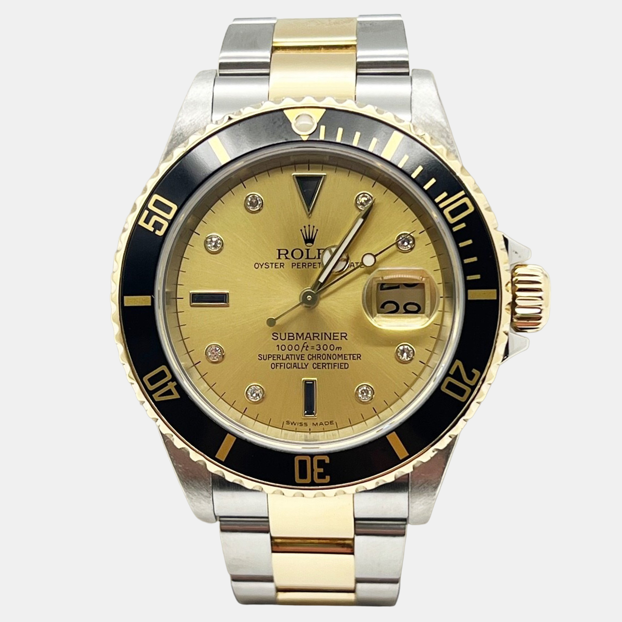 

Rolex Submariner 16613 Automatic Champagne Diamond 18K Yellow Gold Stainless Steel Men's Wristwatch 40 mm