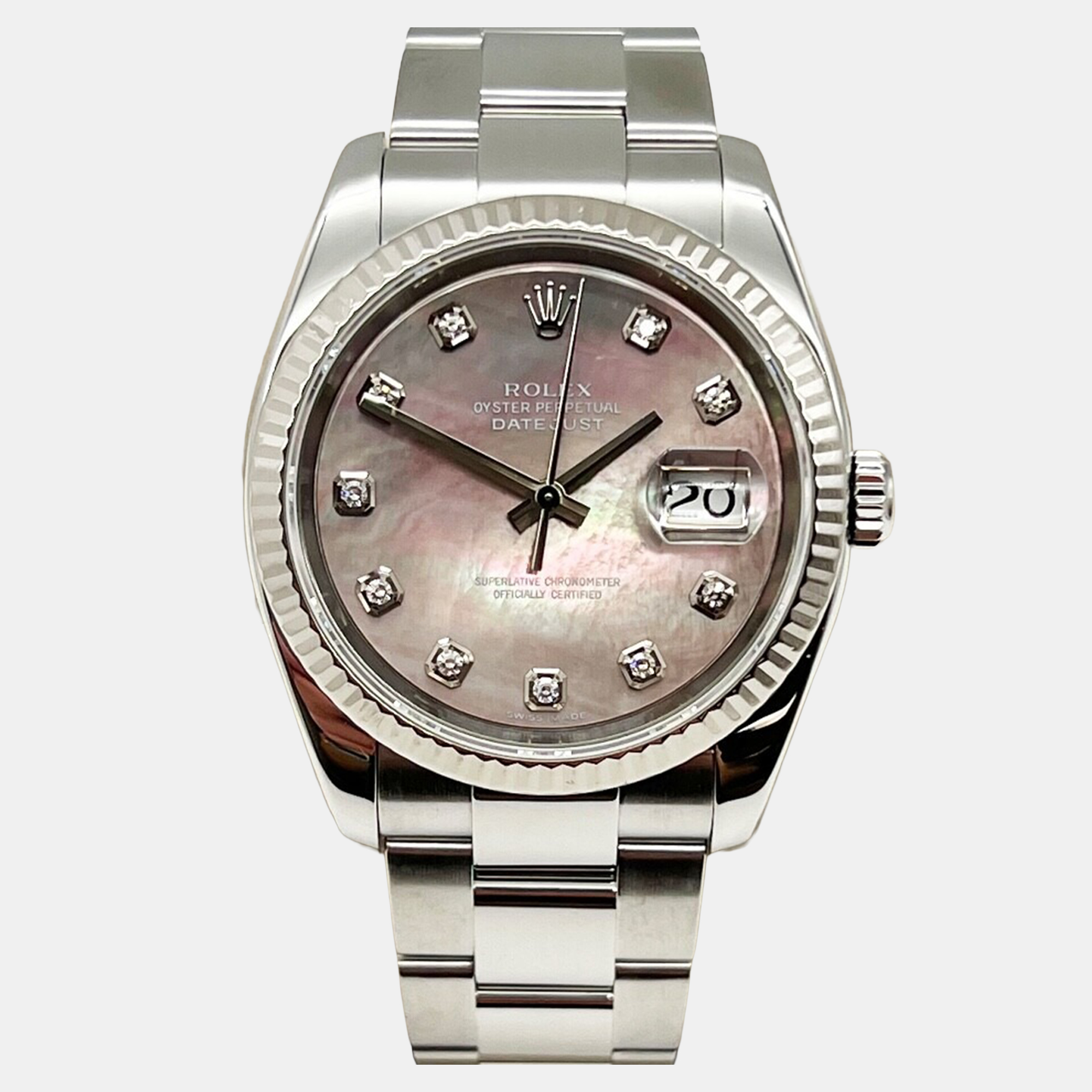 

Rolex Datejust 116234 Automatic Mother Of Pearl 18K White Gold & Stainless Steel Men's Wristwatch, Silver