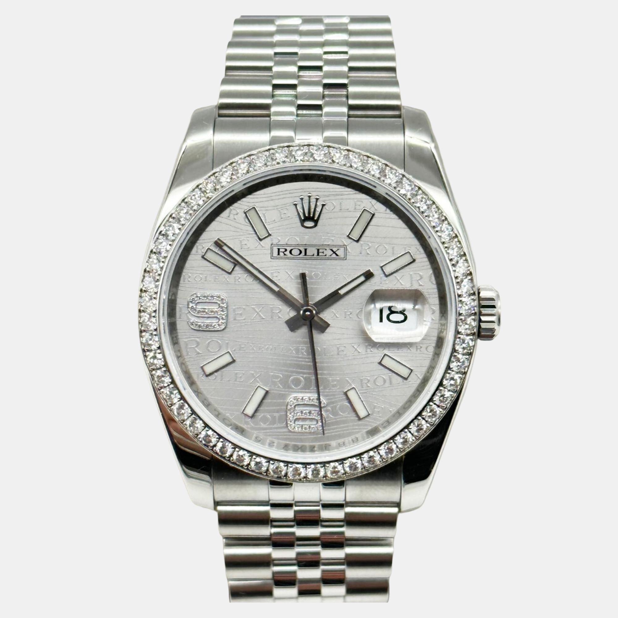 

Rolex Datejust 116244 Automatic Rhodium Diamond Stainless Steel Men's Wristwatch 36 mm, Silver