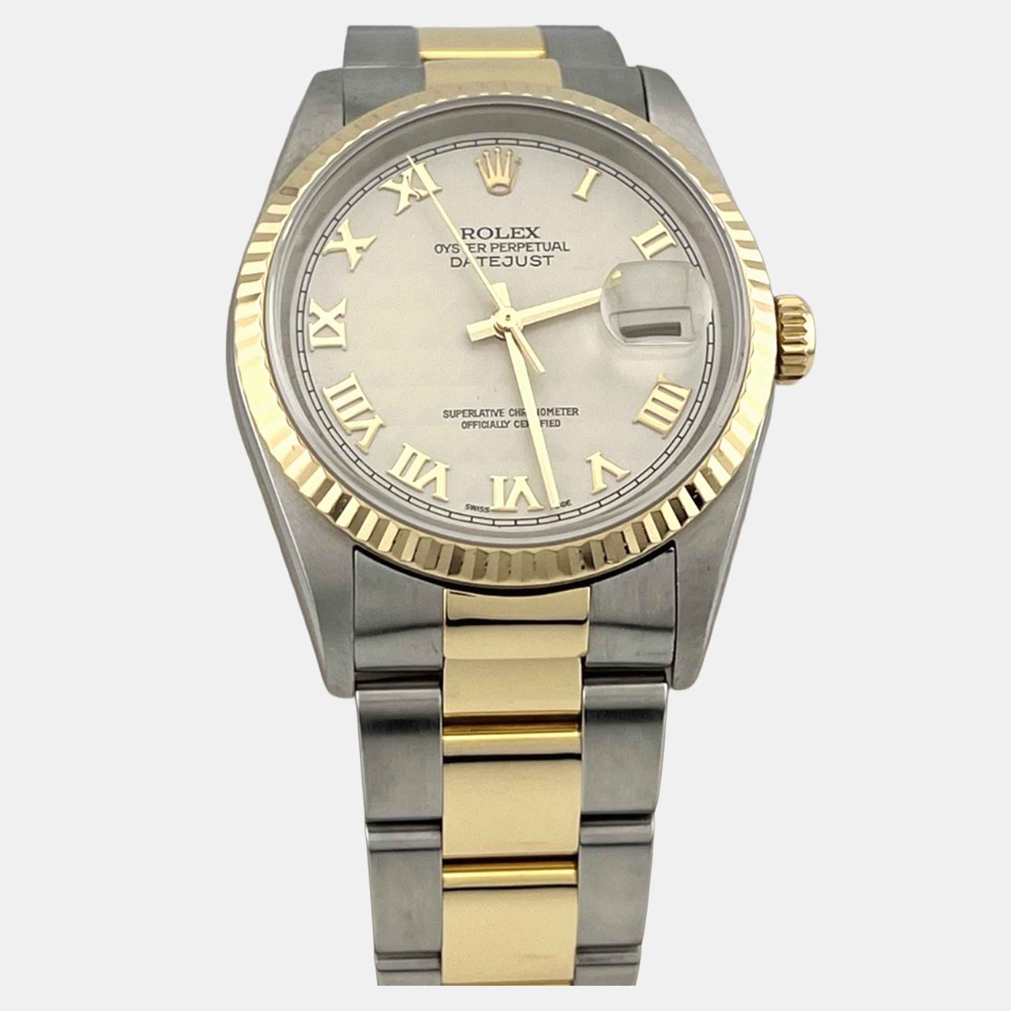 

Rolex Datejust 16233 Automatic Roman Ivory Stainless Steel 18K Yellow Gold Men's Wristwatch 36 mm, Cream