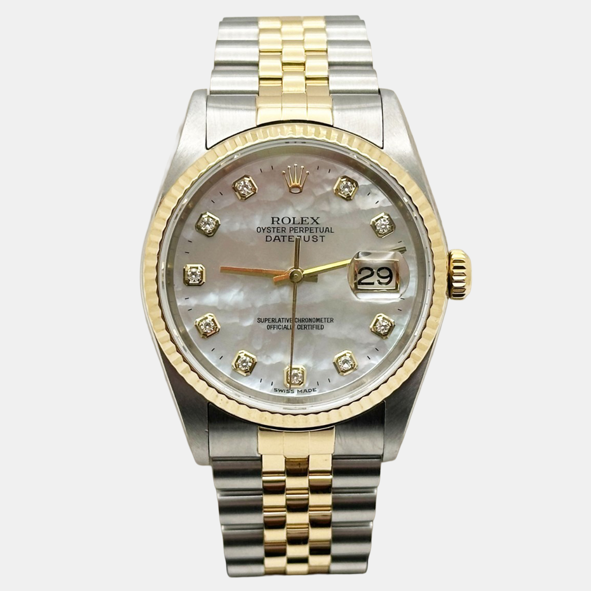 

Rolex Datejust 16233 Automatic Mother of Pearl Diamond Stainless Steel 18K Gold Jubilee Men's Wristwatch 36 mm