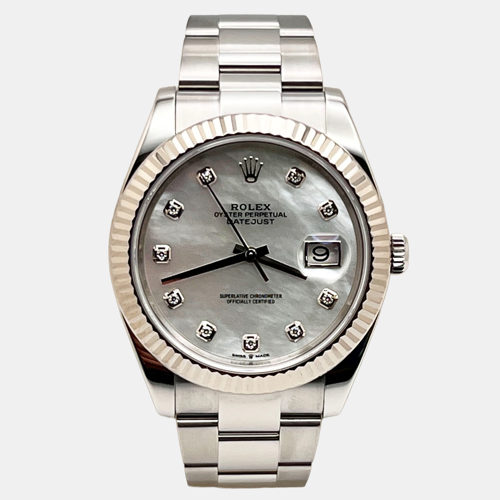 

Rolex Datejust 126334 Automatic Mother of Pearl Diamond Stainless Steel 18K White Gold Men's Wristwatch 41 mm