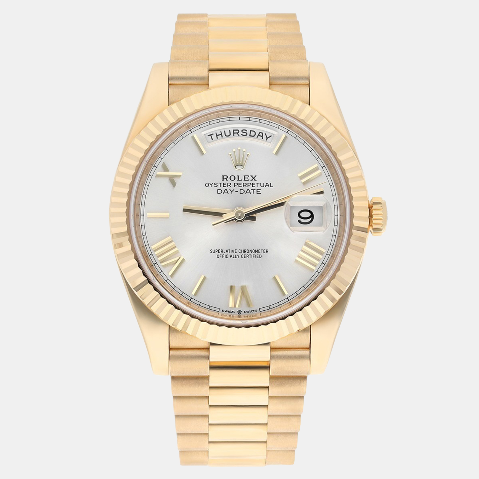 

Rolex Day-Date 228238-0002 Automatic White 18k Yellow Gold Men's Watch 40 mm, Silver