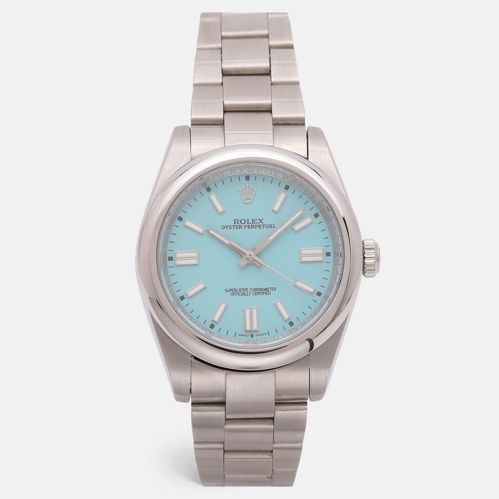 

Rolex Oyster Perpetual 126000 Automatic Turquoise Blue Stainless Steel Domed Bezel Steel Men's Wristwatch 40.5