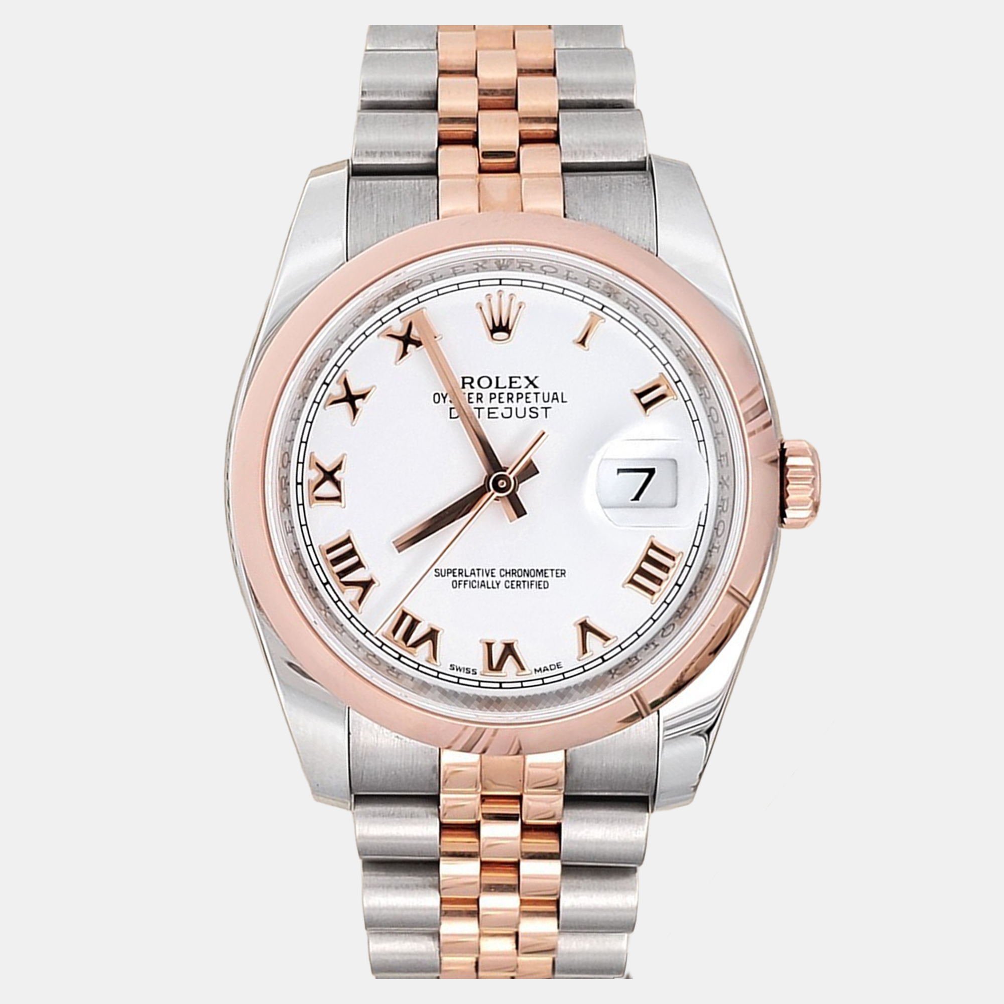 

Rolex Datejust 116201 Automatic White 18K Rose Gold Stainless Steel Men's Wristwatch 36 mm
