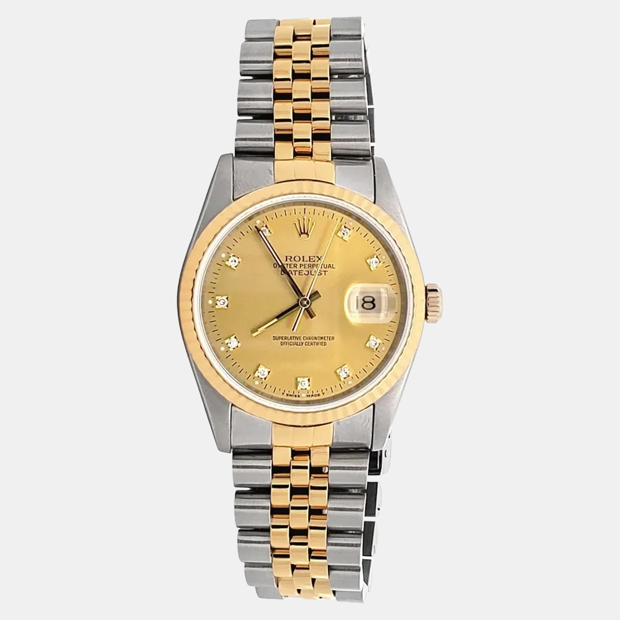 

Rolex Datejust 16233 Automatic Champagne Diamond 18K Yellow Gold Stainless Steel Men's Wristwatch 36 mm