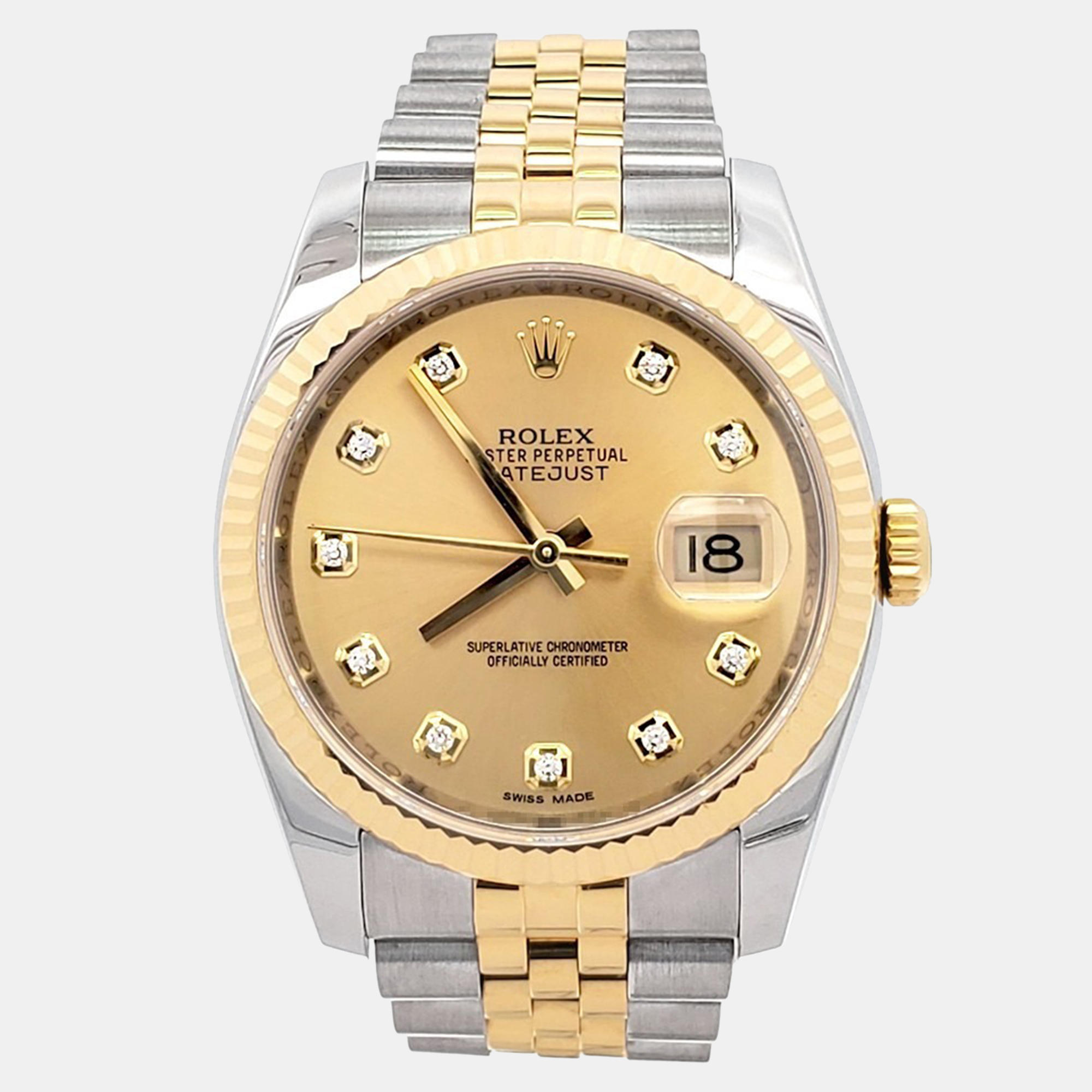 

Rolex Datejust 116233 Automatic Champagne Diamond 18K Yellow Gold Stainless Steel Men's Wristwatch 36 mm