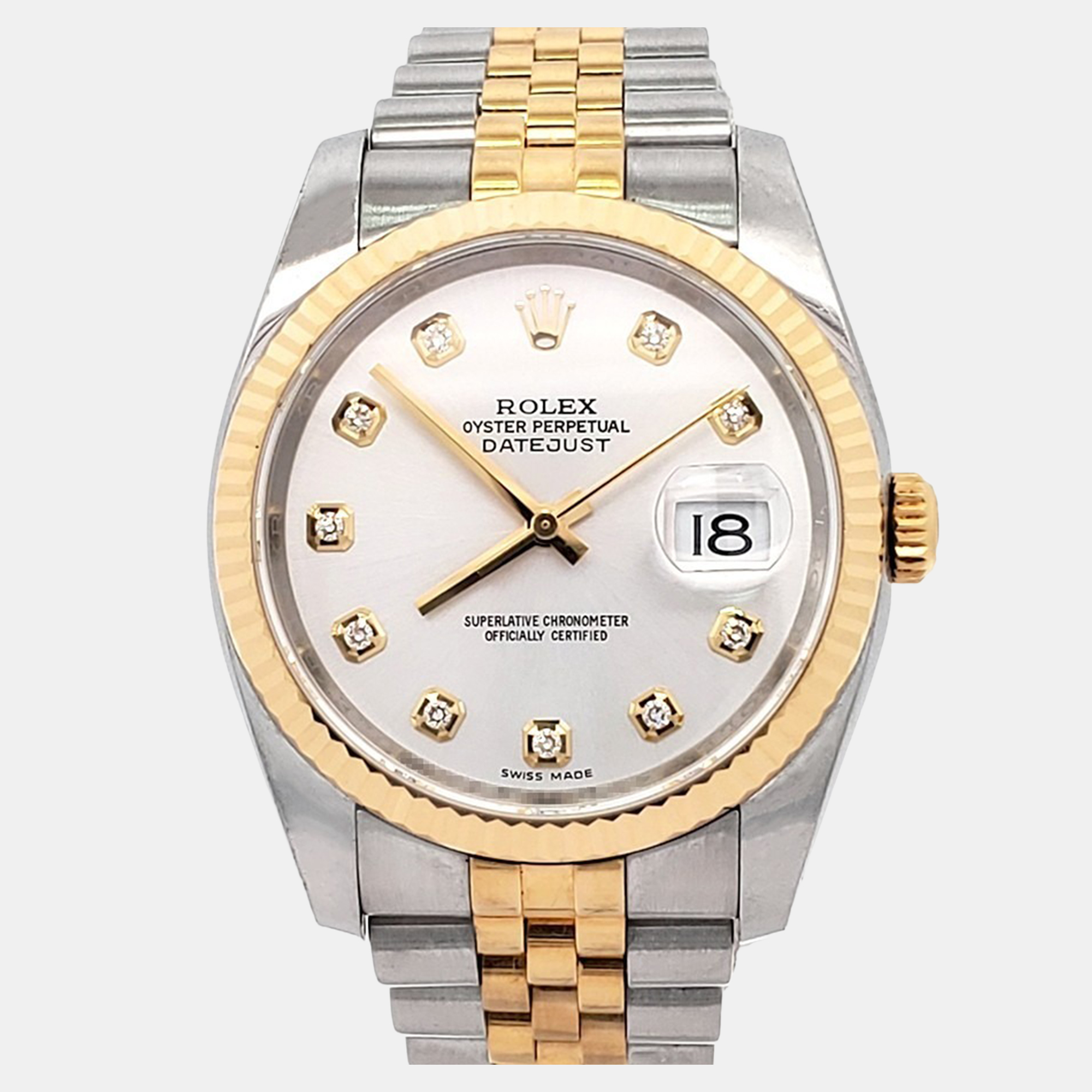 

Rolex Datejust 116233 Automatic Silver Diamond 18k Yellow Gold Stainless Steel Men's Wristwatch 36 mm