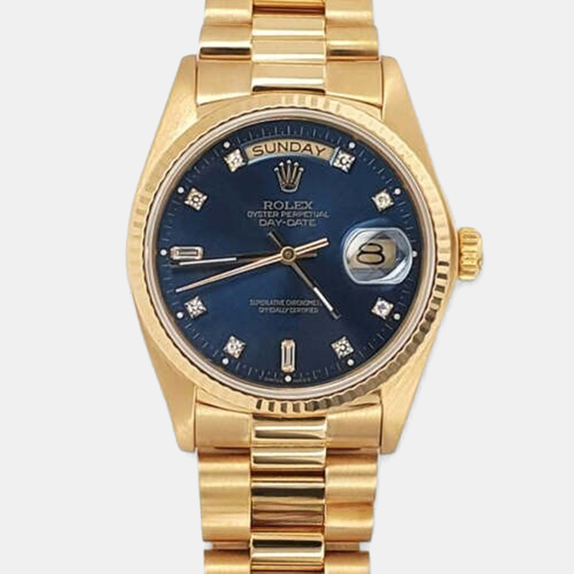 

Rolex Day-Date President 18048 Automatic Cobalt Blue Diamond 18k Yellow Gold Men's Wristwatch 36 mm