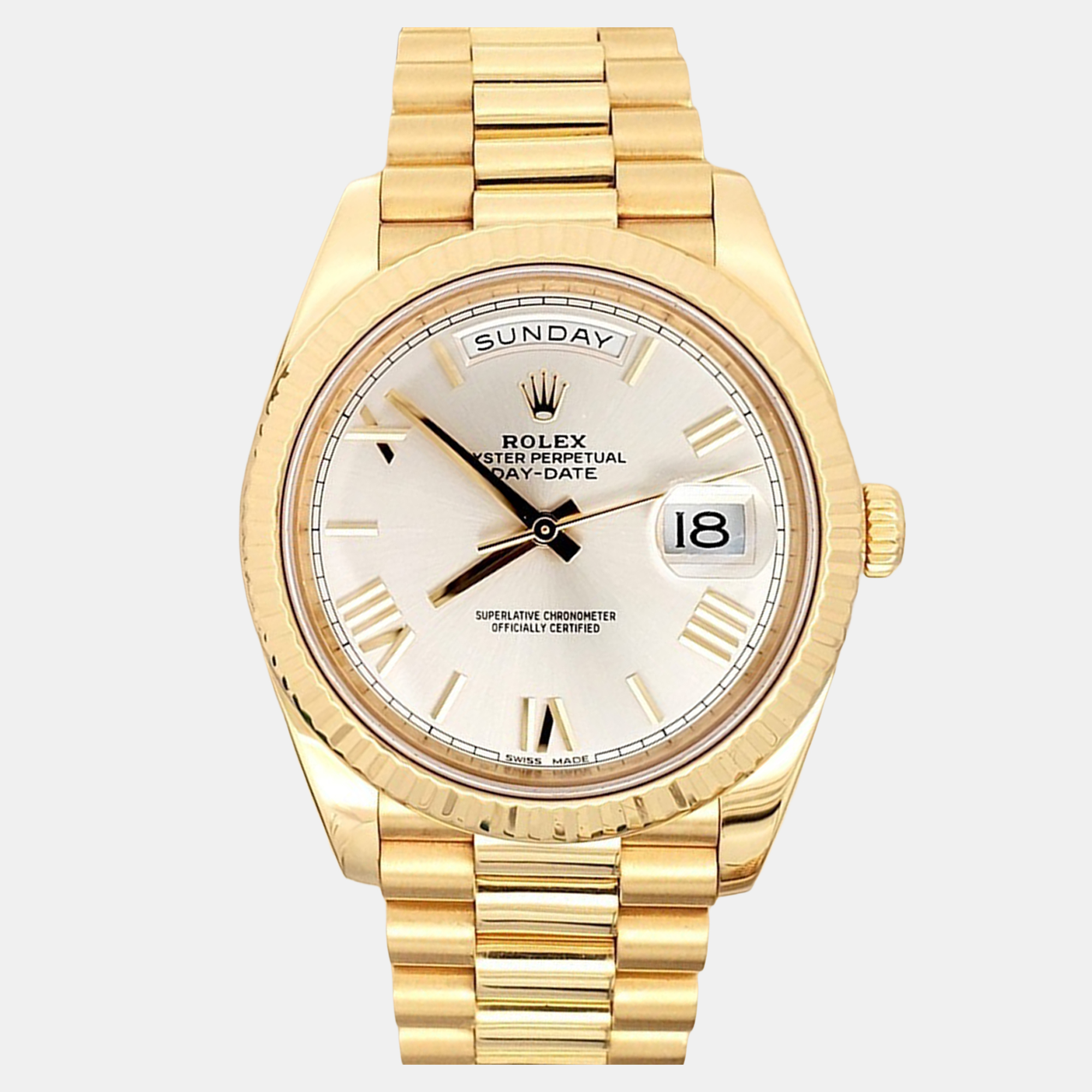 

Rolex Day-Date President 228238 Automatic Silver 18k Yellow Gold Men's Wristwatch 40 mm
