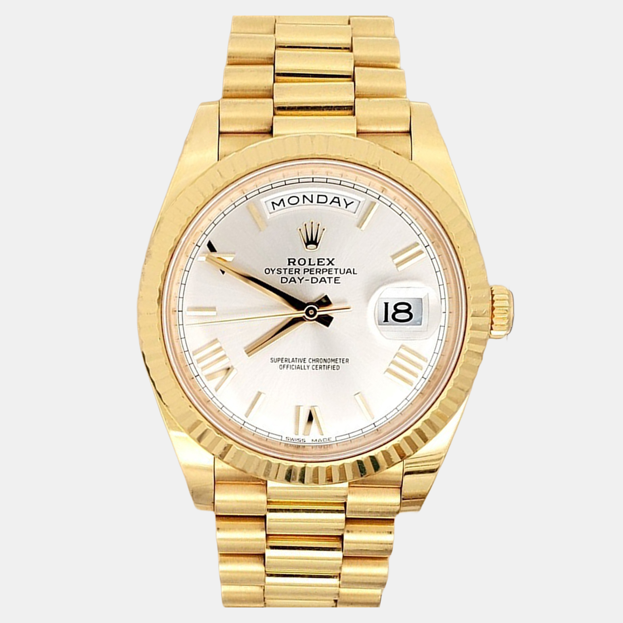 

Rolex Day-Date President 228238 Automatic Silver 18k Yellow Gold Men's Wristwatch 40 mm