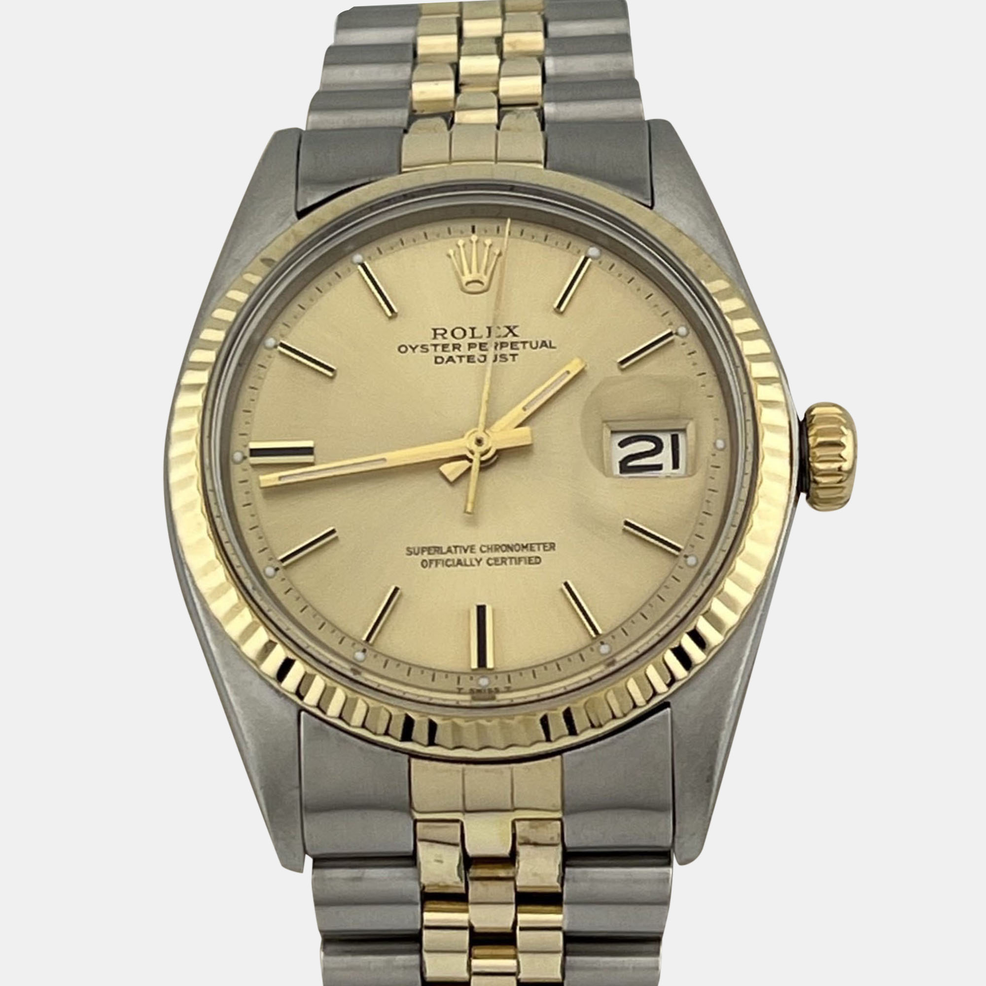 

Rolex Datejust 1601 Automatic Champagne Dial 14k Yellow Gold Stainless Steel Men's Wristwatch
