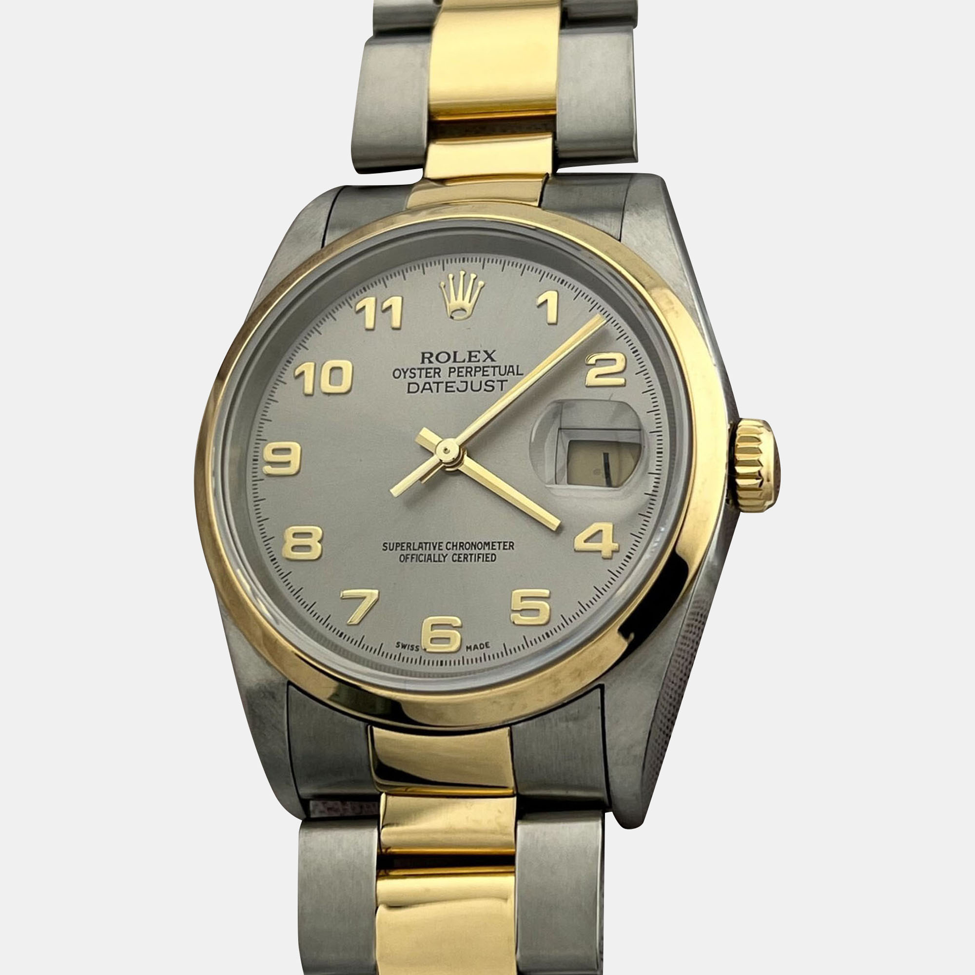 

Rolex Datejust 16203 Automatic Silver Arabic Dial 18K Yellow Gold Stainless Steel Men's Wristwatch