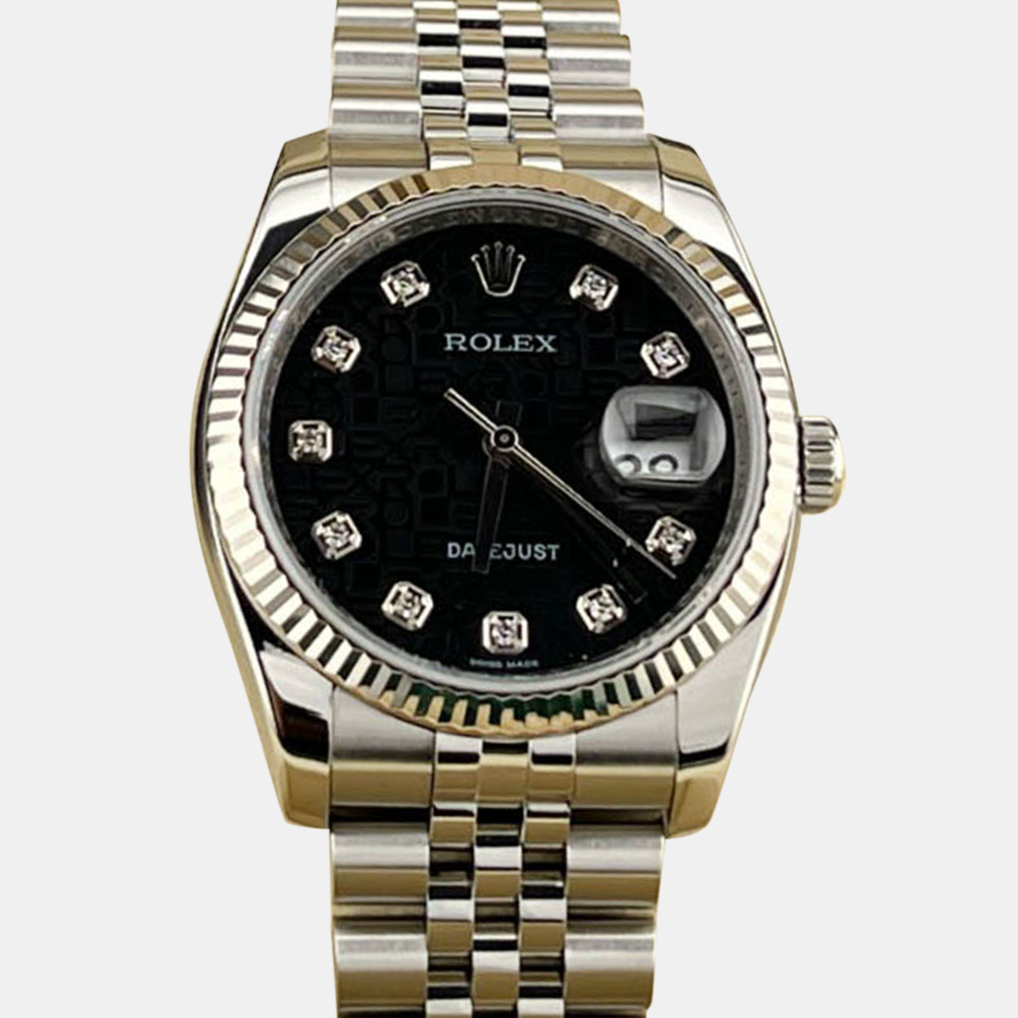 

Rolex Datejust 116234 Automatic Black Diamond Dial 18k White Gold Stainless Steel Men's Wristwatch