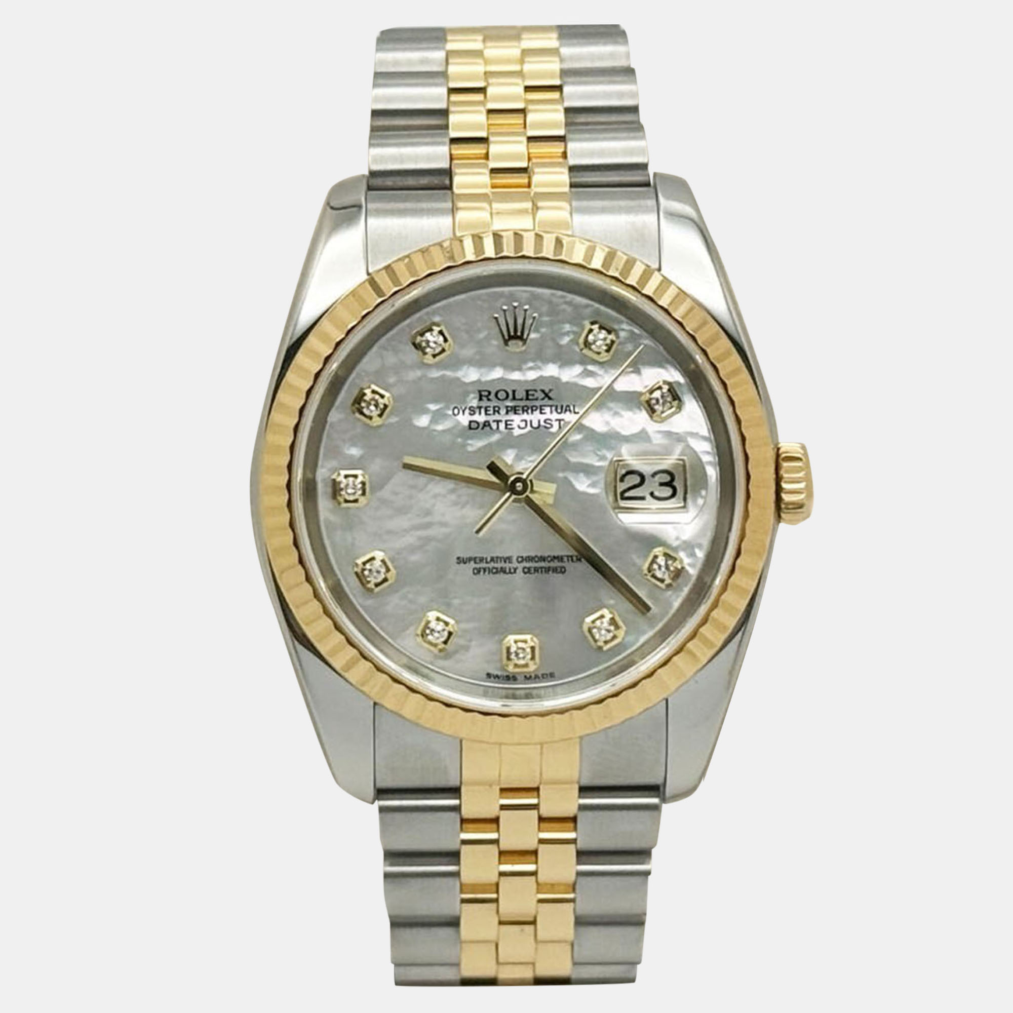 

Rolex Datejust 116233 Automatic Mother of Pearl Diamond Dial Stainless Steel 18K Yellow Gold Men's Wristwatch, Grey