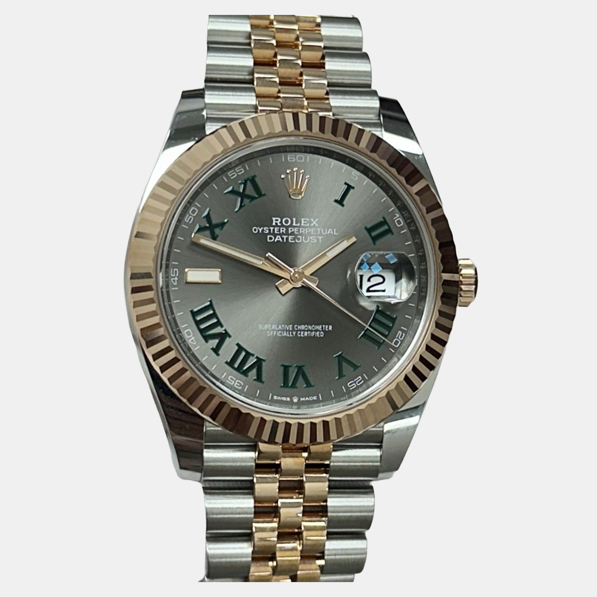 

Rolex Datejust 126331 Automatic Slate Wimbledon Dial Stainless Steel 18k Rose Gold Men's Wristwatch 41 mm, Grey