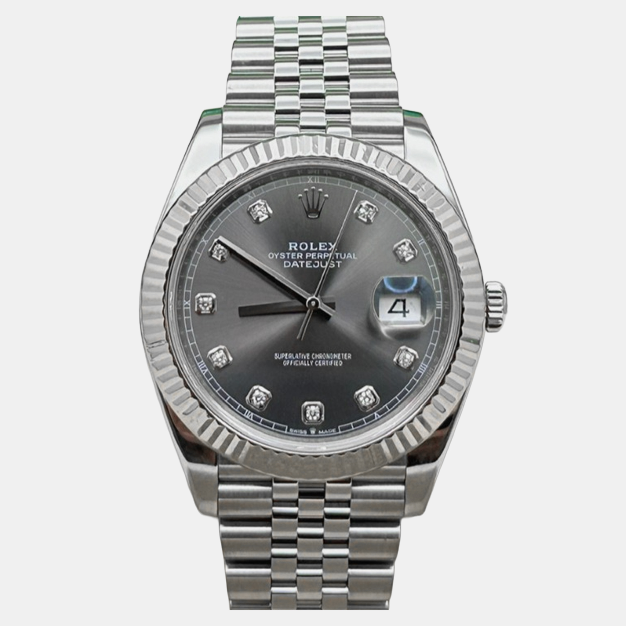 

Rolex Datejust 126334 Automatic Dark Rhodium Diamond Dial Stainless Steel 18K White Gold Men's Wristwatch 41 mm, Grey