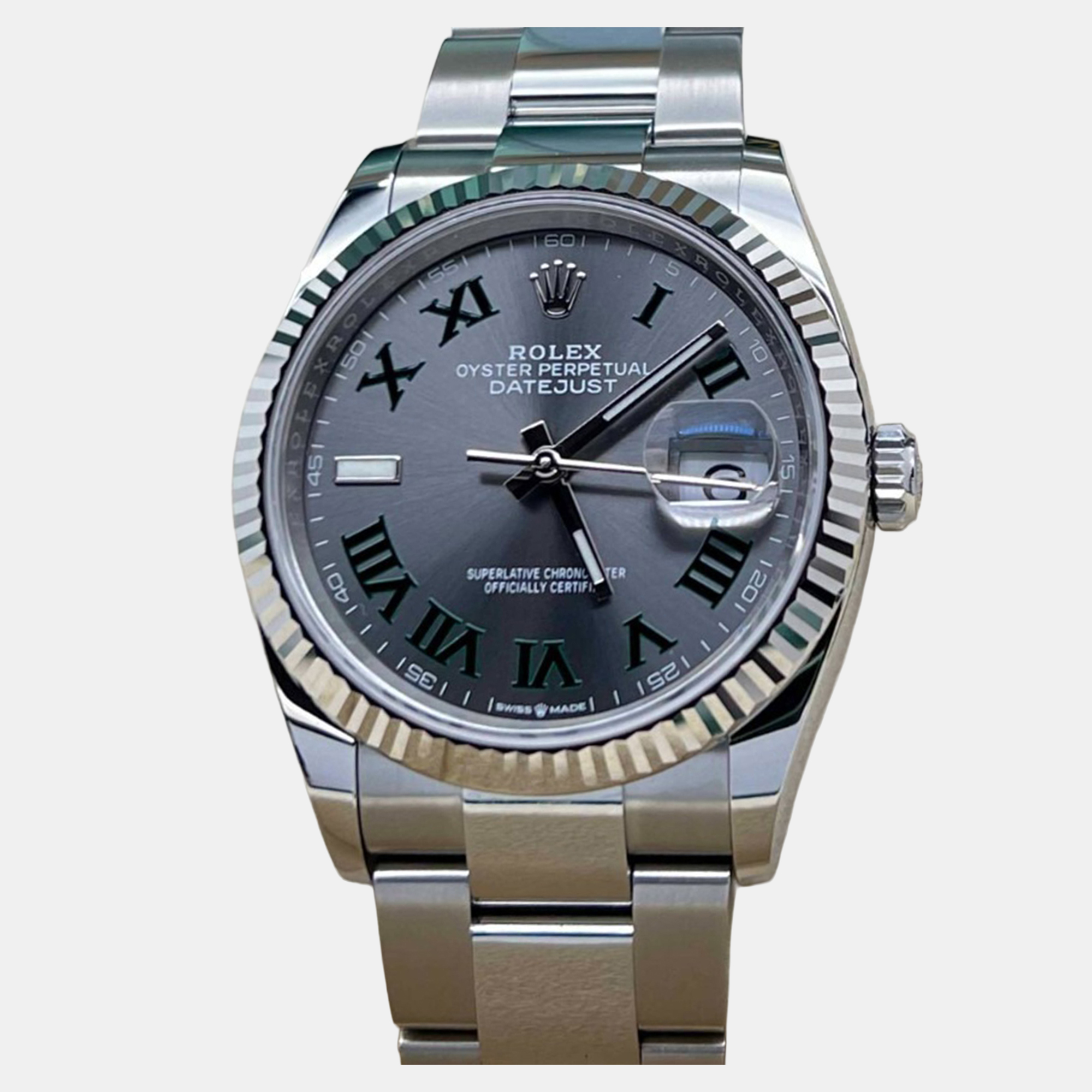 

Rolex Datejust 126234 Automatic Slate Wimbledon Dial 18k White Gold Stainless Steel Men's Wristwatch 36 mm, Grey