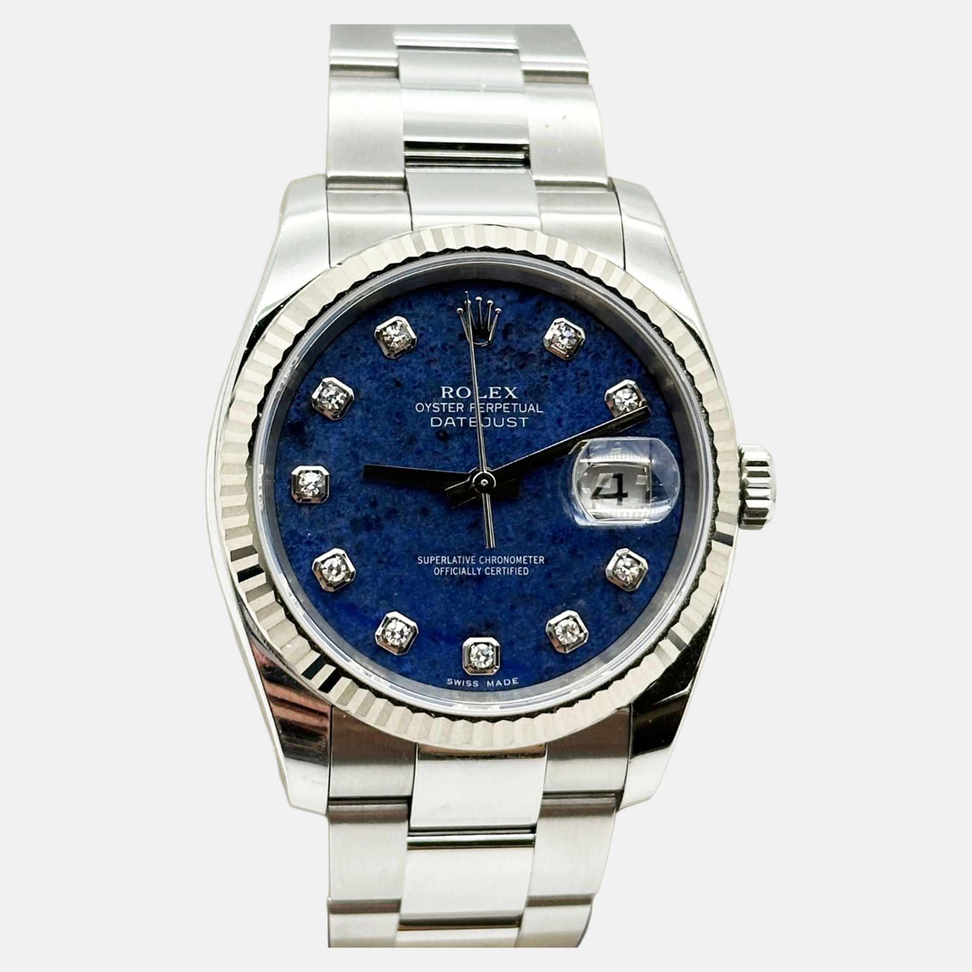 

Rolex Datejust 36 116234 Automatic Sodalite Diamond Dial Stainless Steel 18K White Gold Men's Wristwatch 36 mm, Blue