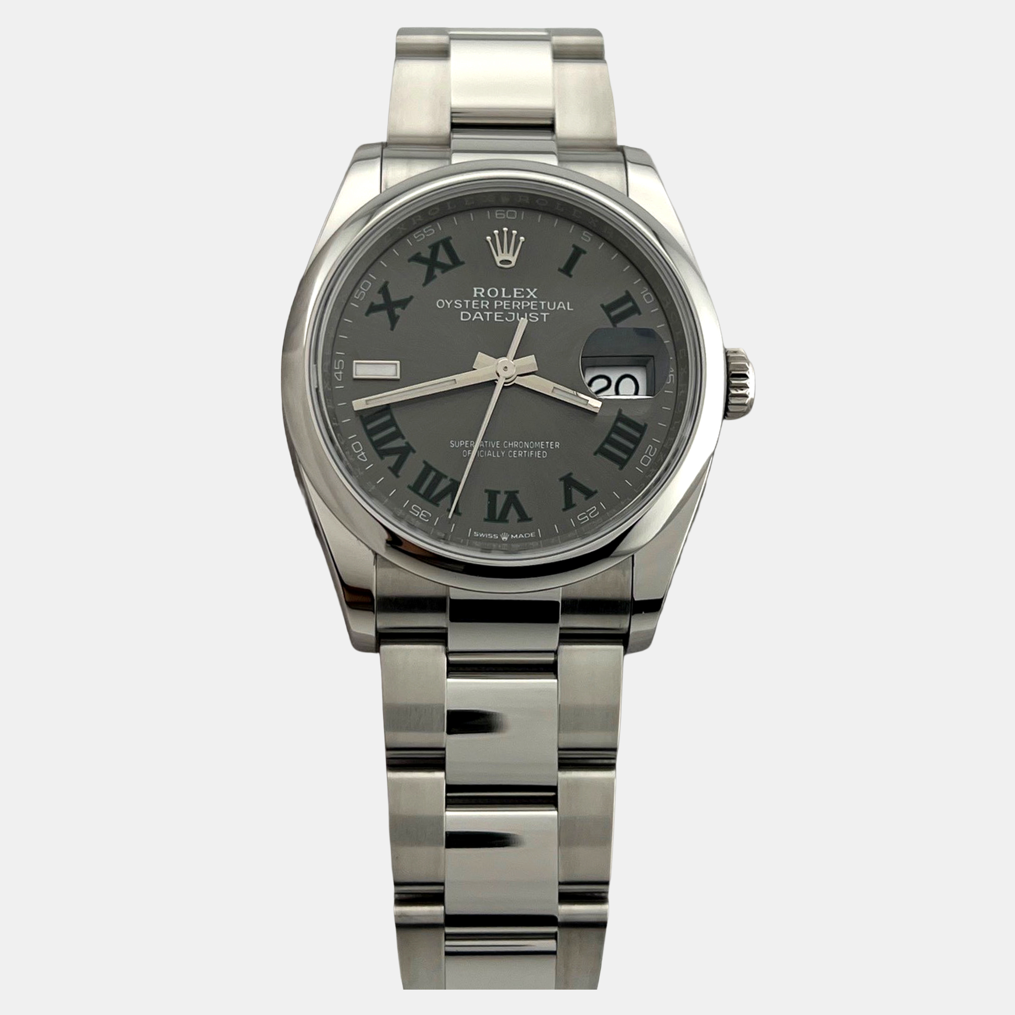 

Rolex Datejust 126200 Automatic Wimbledon Dial Stainless Steel Men's Wristwatch 36 mm, Grey