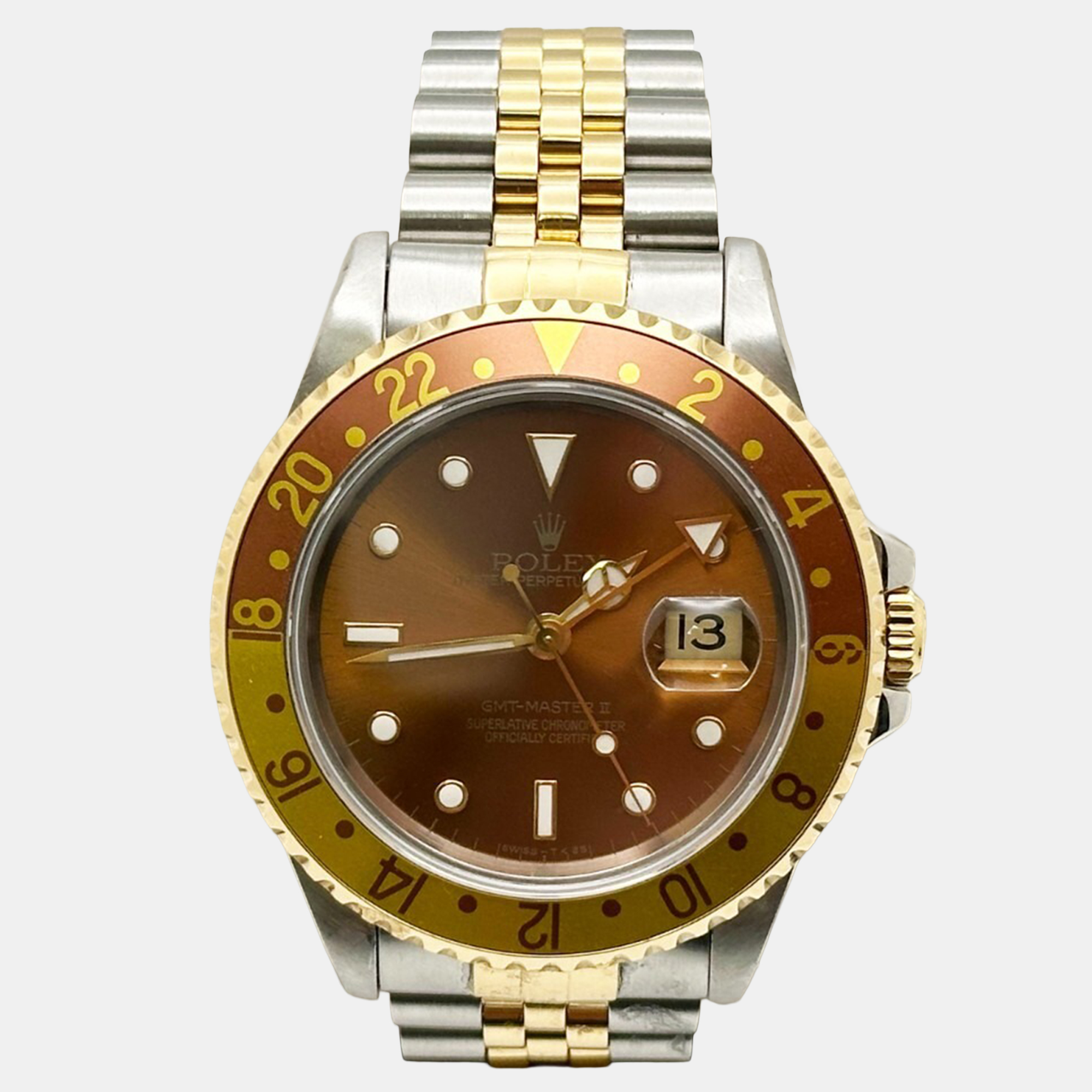 

Rolex GMT-Master II 16713 Automatic Brown Dial 18K Yellow Gold Stainless Steel Men's Wristwatch 40 mm