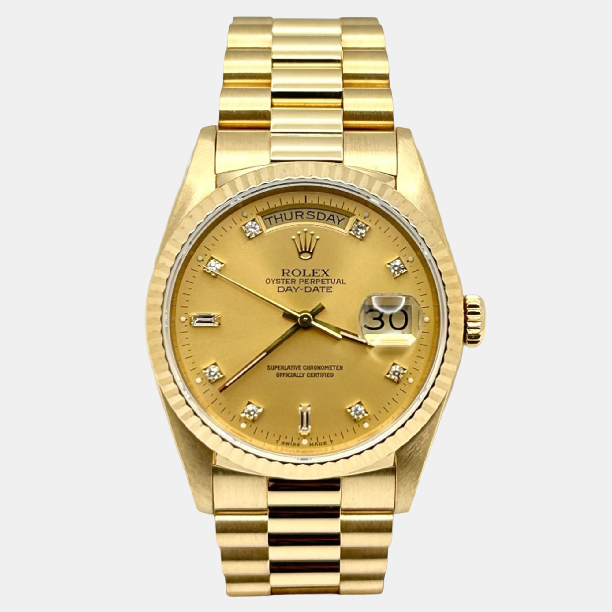 

Rolex Day-Date President 18238 Automatic Diamond Dial 18K Yellow Gold Men's Wristwatch
