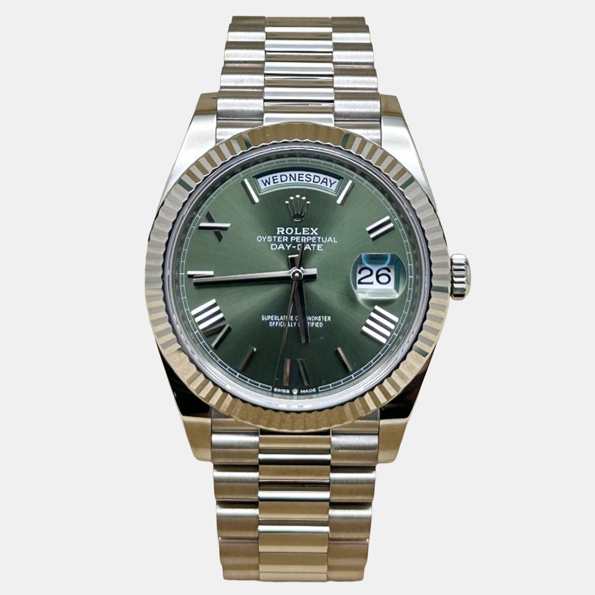 

Rolex Day-Date 228239 Automatic Olive Green Dial 18k White Gold Men's Wristwatch
