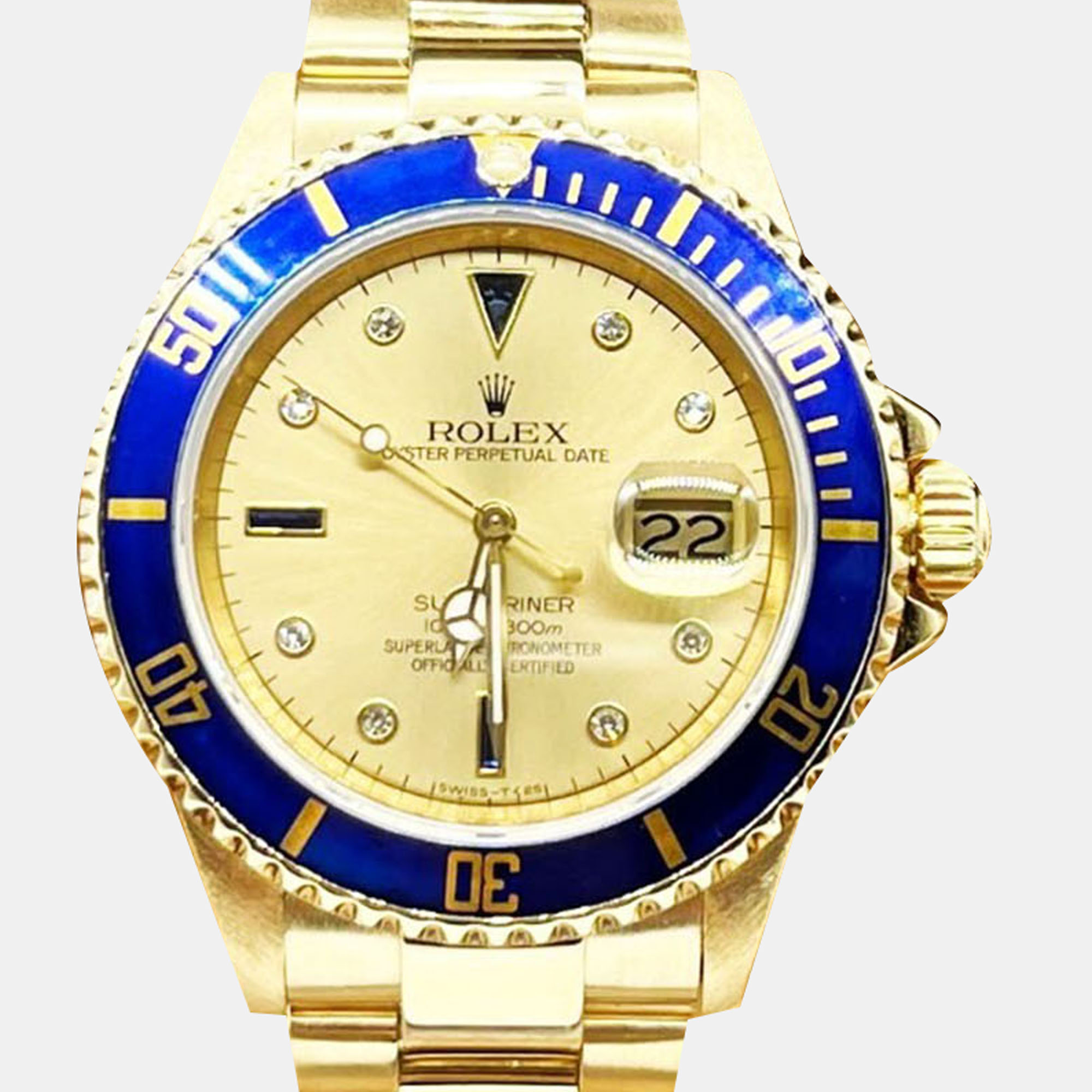 

Rolex Submariner 16618 Automatic Gold diamonds 18k Yellow Gold Men's Wristwatch 40 mm, Blue
